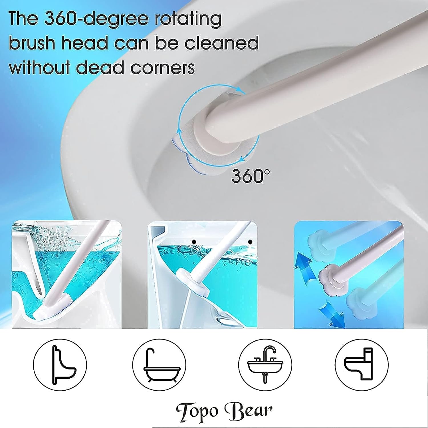 Topo Bear Toilet Brush Holder with 72 Refills and Fresh Scent