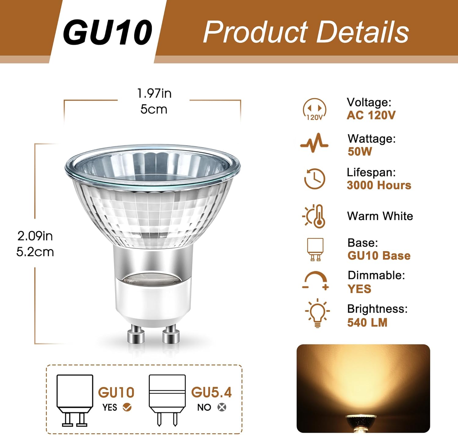 Flaspar GU10 Halogen 50W Dimmable Bulb 3 Pack