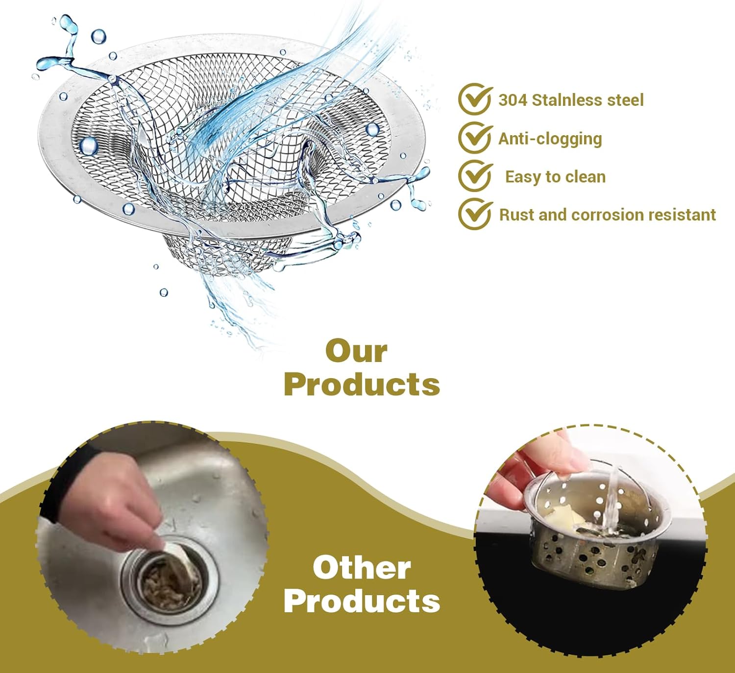 Heclia 5pcs Tub Drain Hair Catcher Silver 1