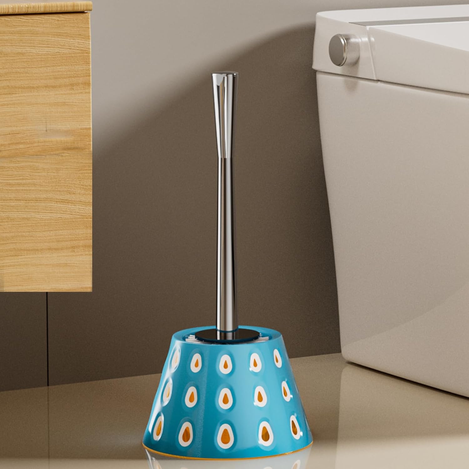 Modern Deep Blue Toilet Brush with Teardrop Pattern