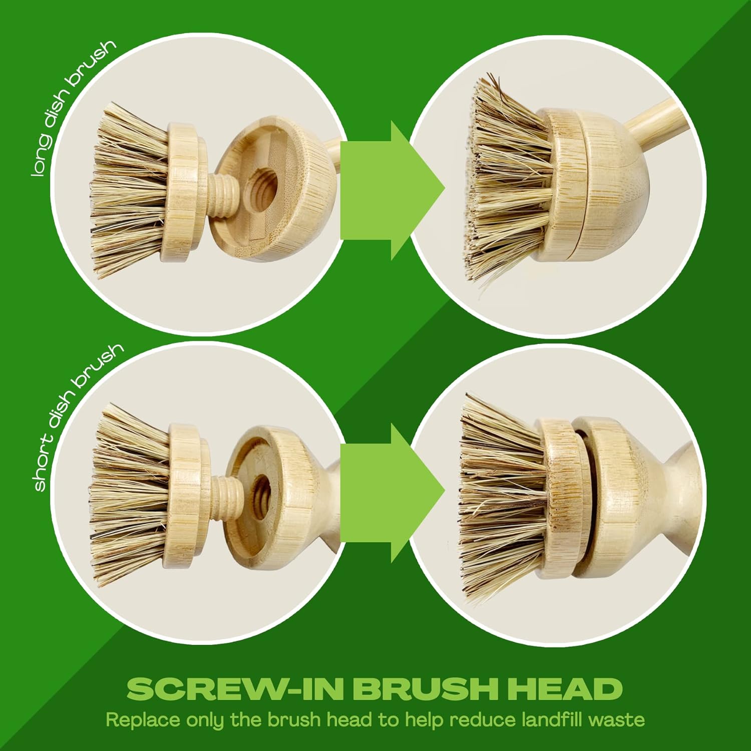 JuneLily Sisal Coconut Dish Brush Heads 2-Pack