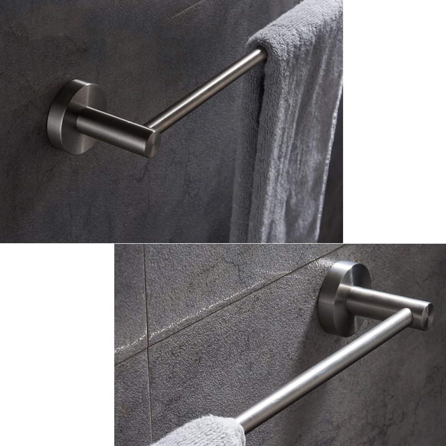Round Towel Rail Bar for Bathroom Stainless Brushed Finish Single