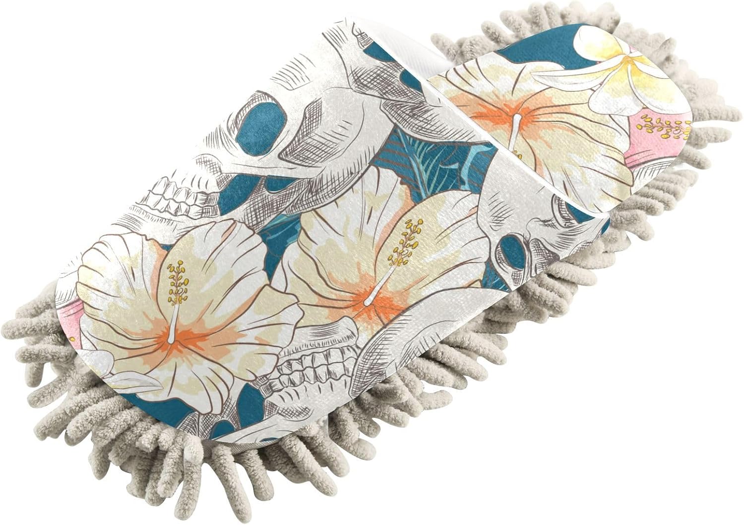 Sinestour Skull Flowers Mop Slippers for Floor Cleaning