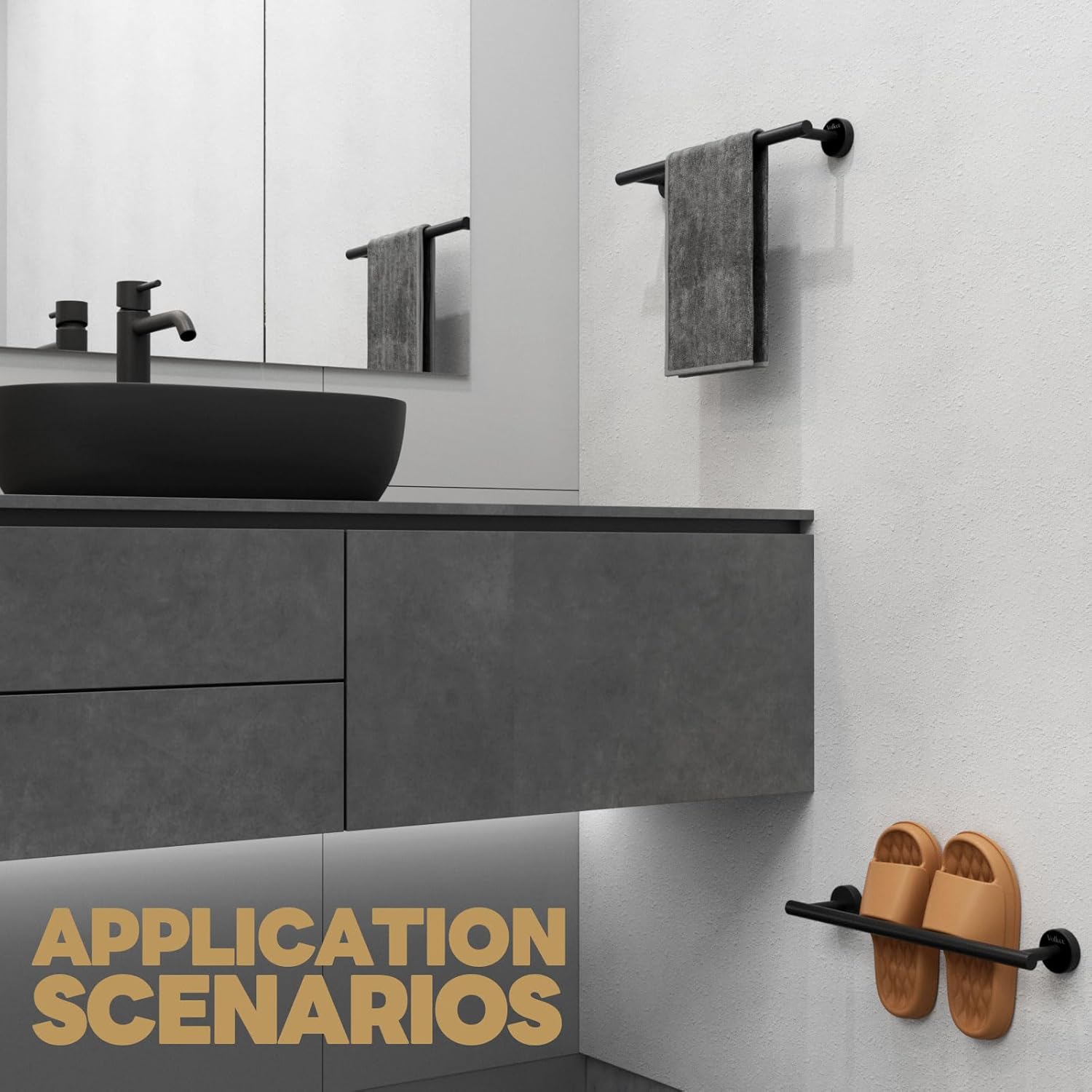 Volkee Matte Black Tower Bar - Stainless Steel Bathroom Towel Holder