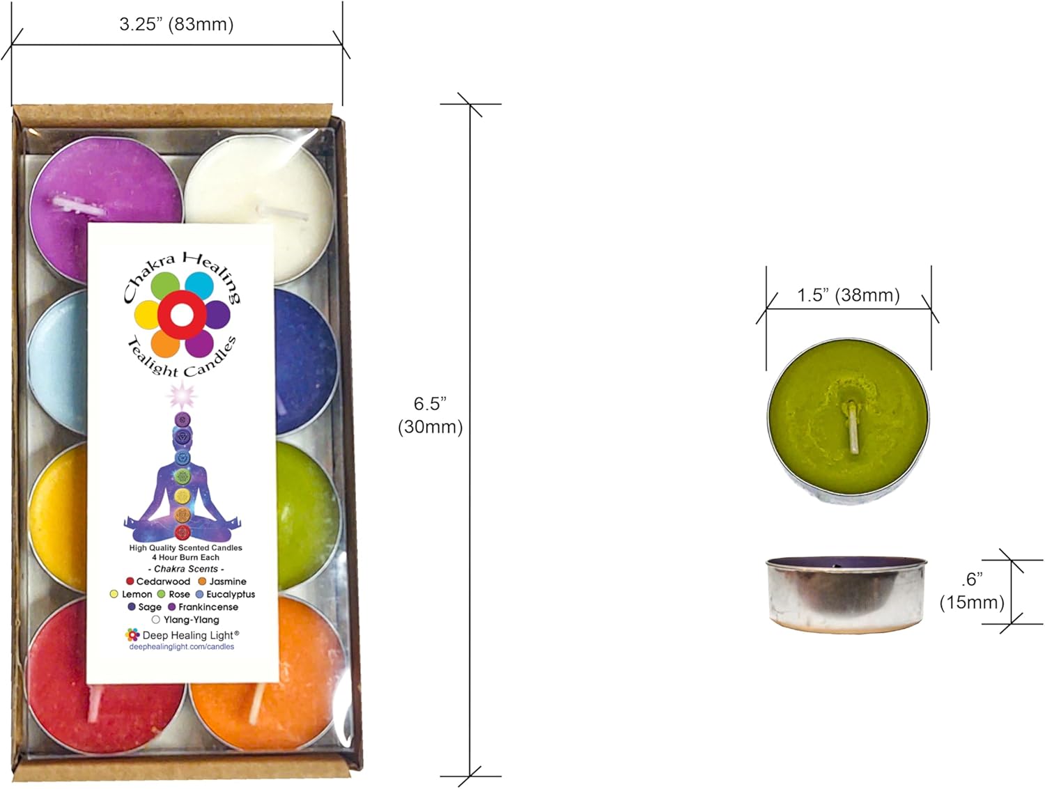 Chakra Colored Scented Tealight Candles 16 Pcs