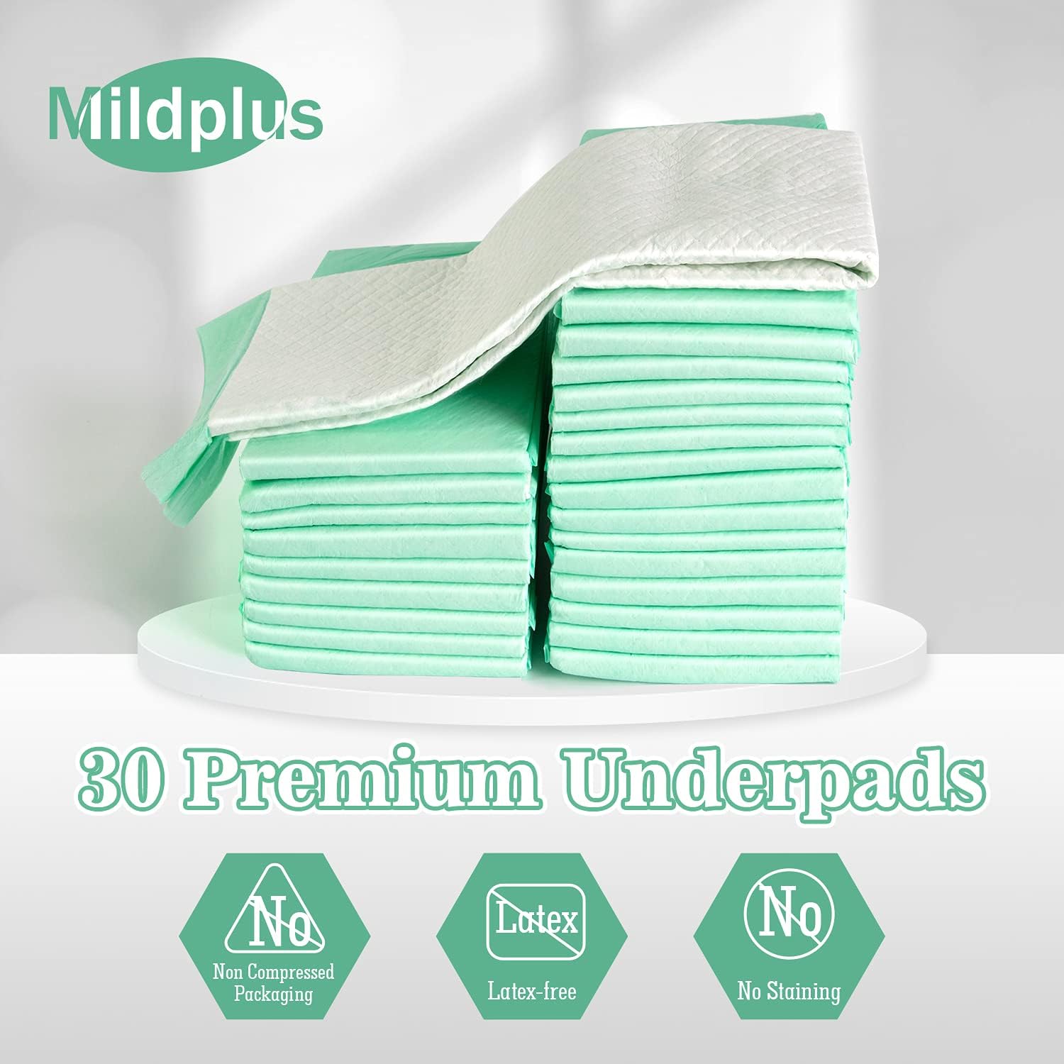 MILDPLUS Extra Large Bed Pads 30 X 36 with Adhesive Strips 30 Count