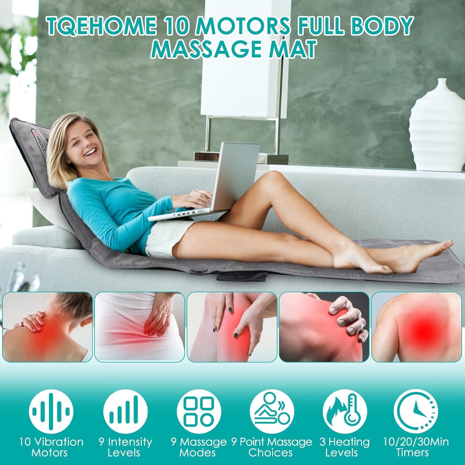 TeqHome Full Body Massage Mat with Heat and Shiatsu Pillow 1