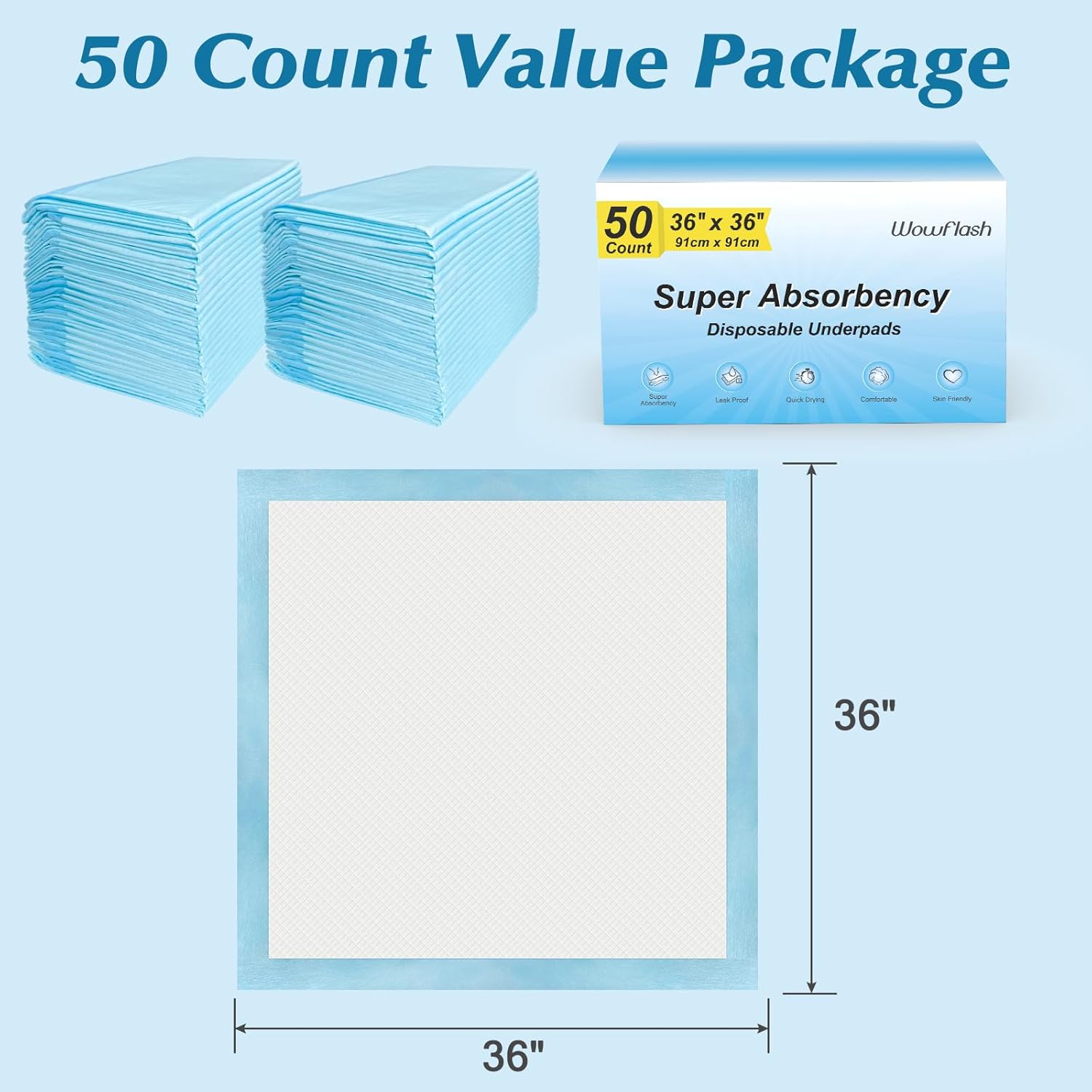 50 Count Super Absorbent Disposable Underpads for Baby Puppy and Adults