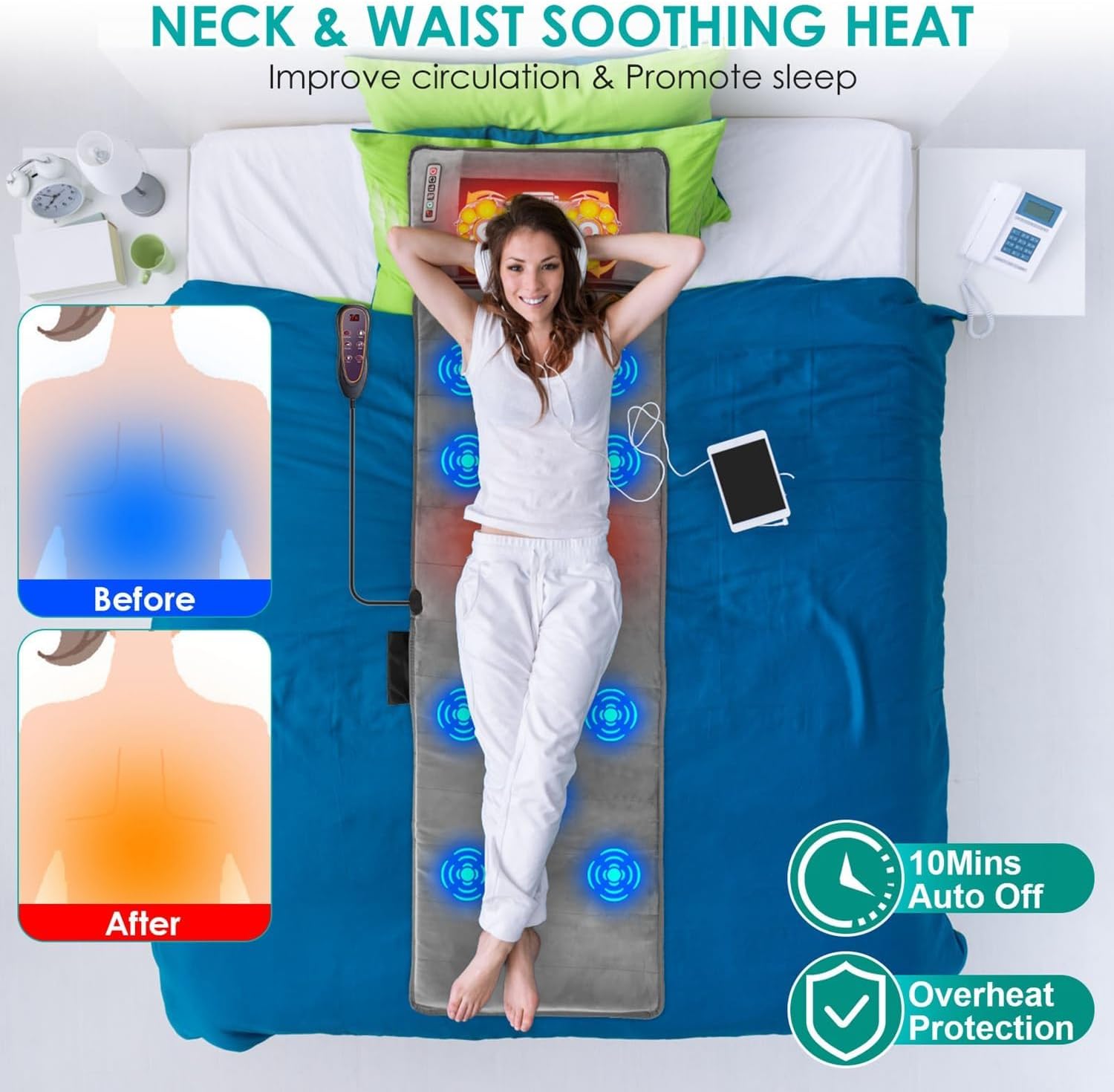 TeqHome Full Body Massage Mat with Heat and Shiatsu Pillow 1