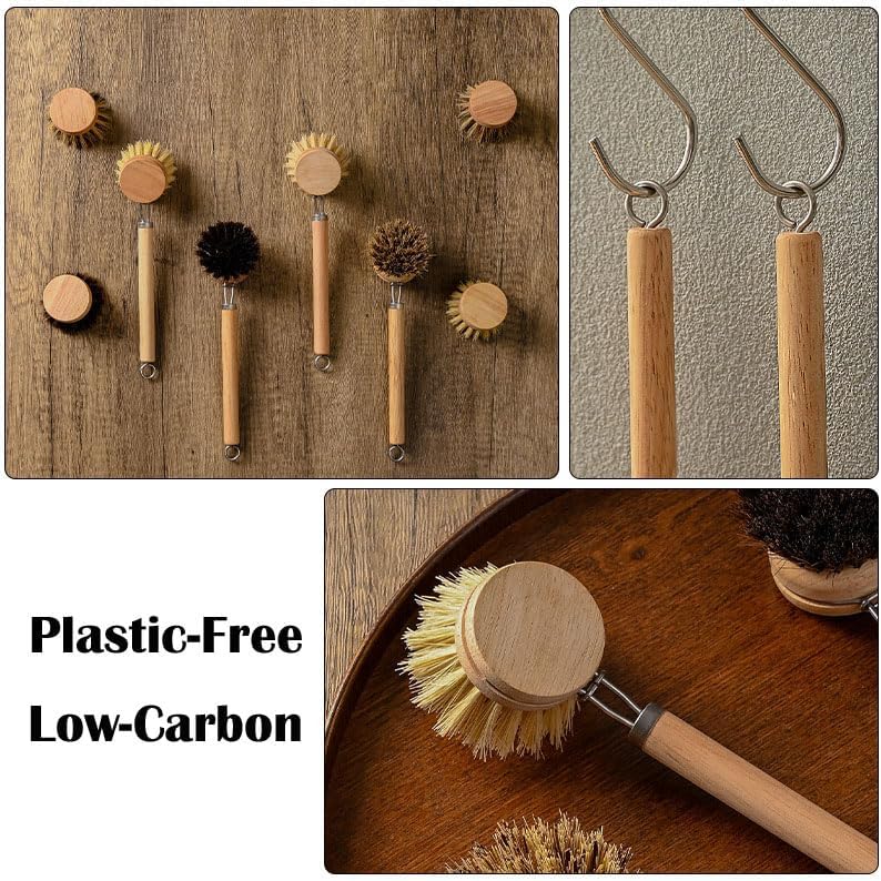 Bamboo Dish Brush with Replaceable Heads and Handle