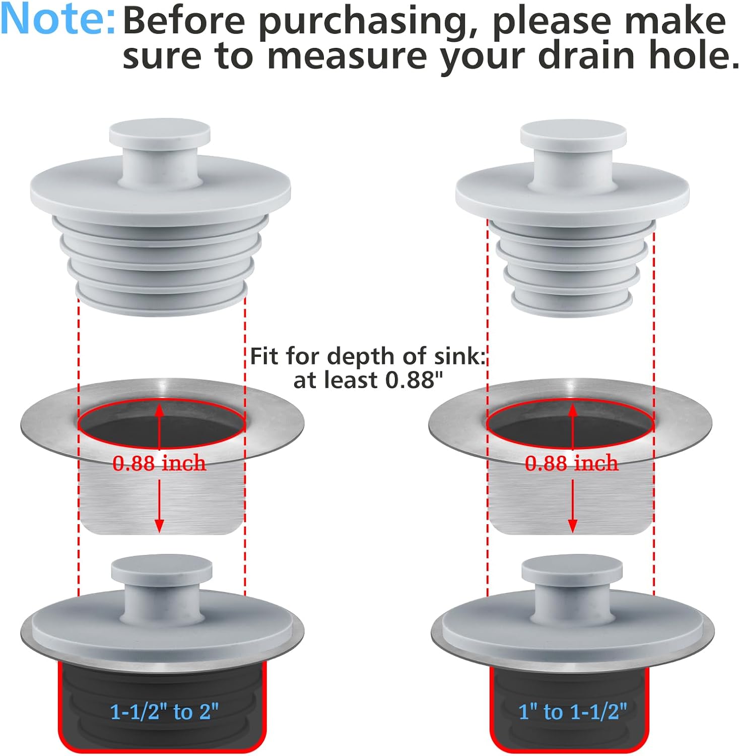 Aluvor 2pcs Silicone Bathtub Sink Stopper
