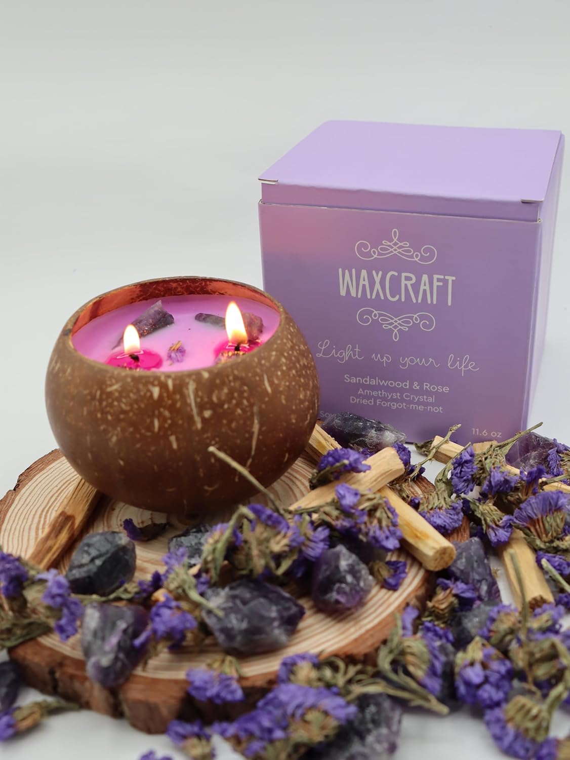 Sandalwood Rose Crystal Candle in Coconut Shell