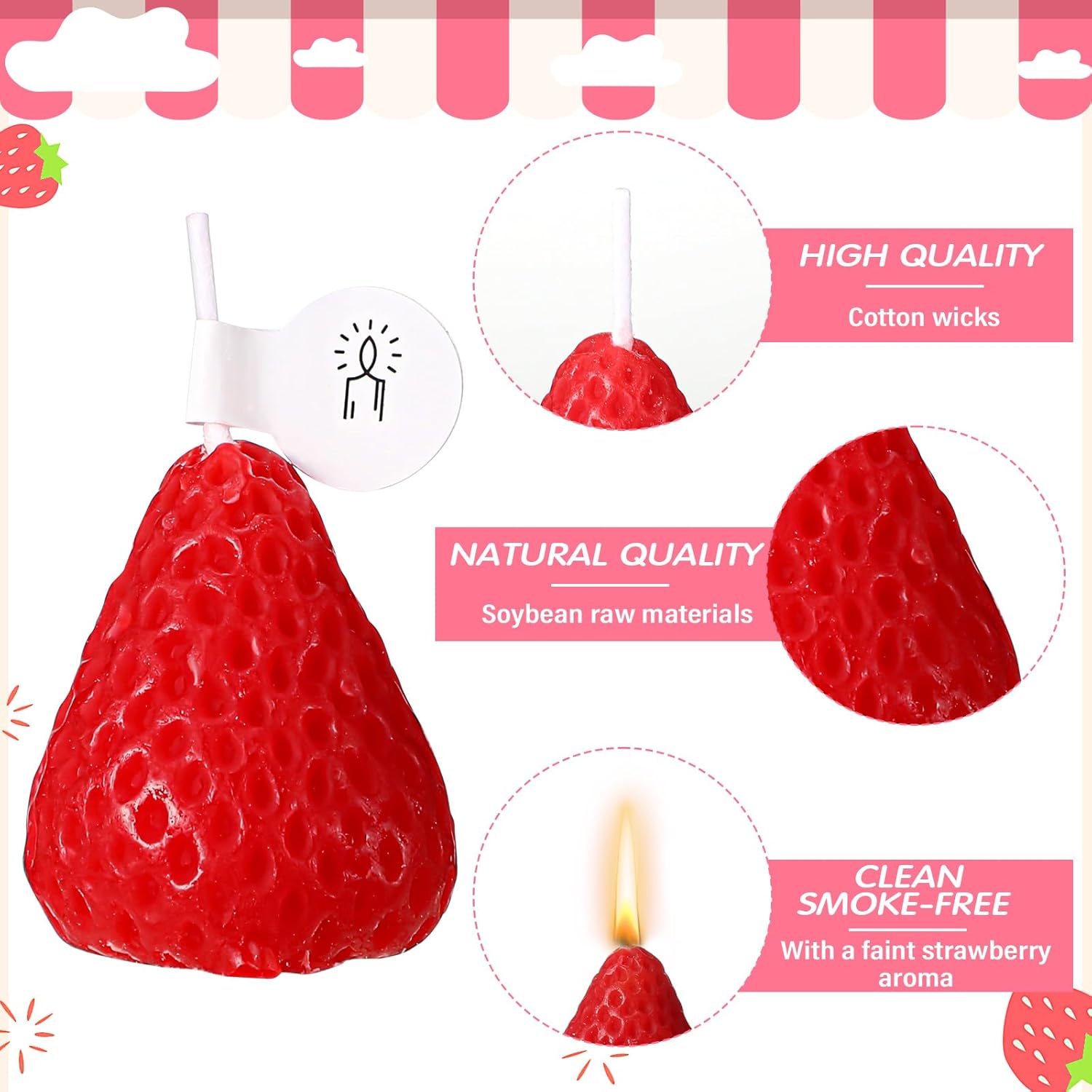 MTLEE 12 Pcs Strawberry Scented Soy Wax Candles