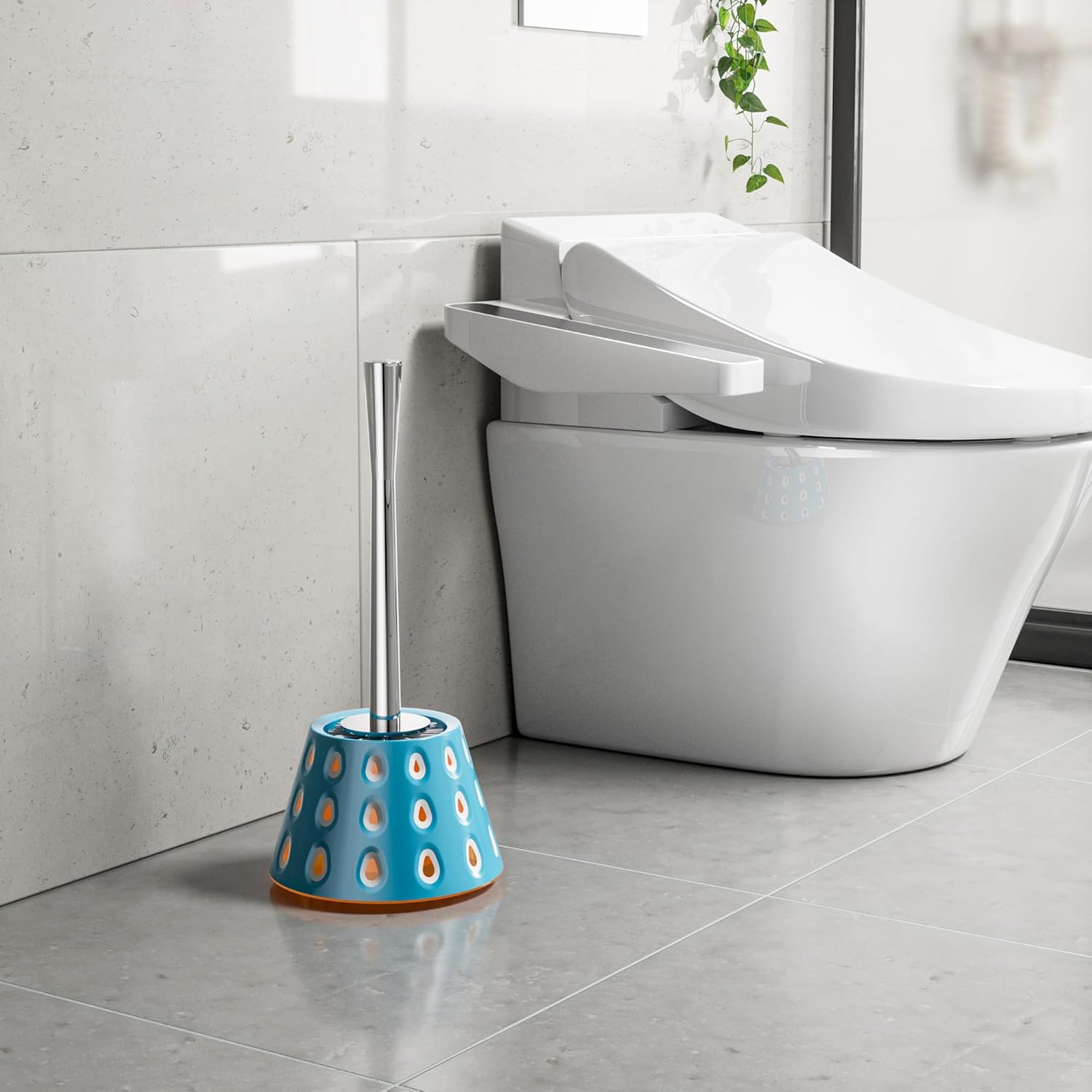 Modern Deep Blue Toilet Brush with Teardrop Pattern