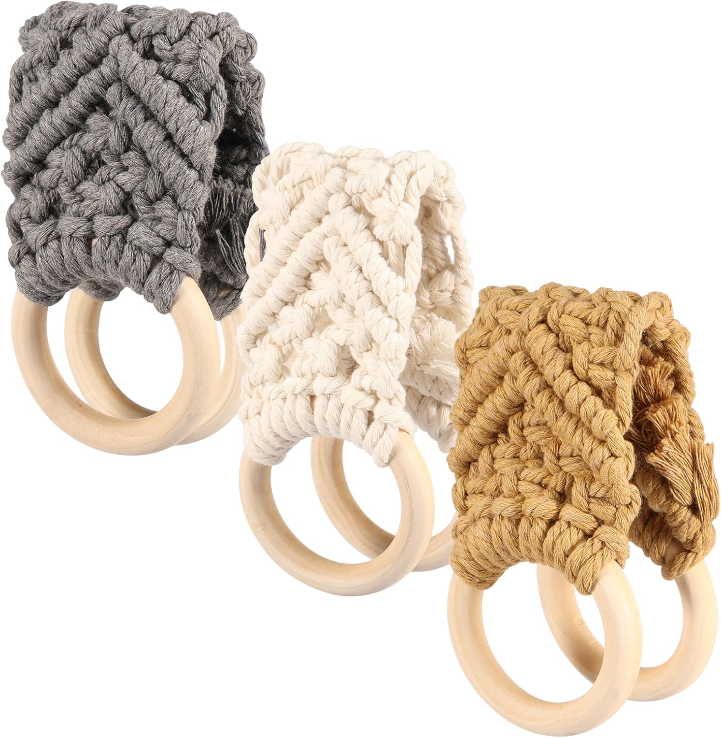 3Pcs Crochet Dish Towel Holder with Wooden Loops
