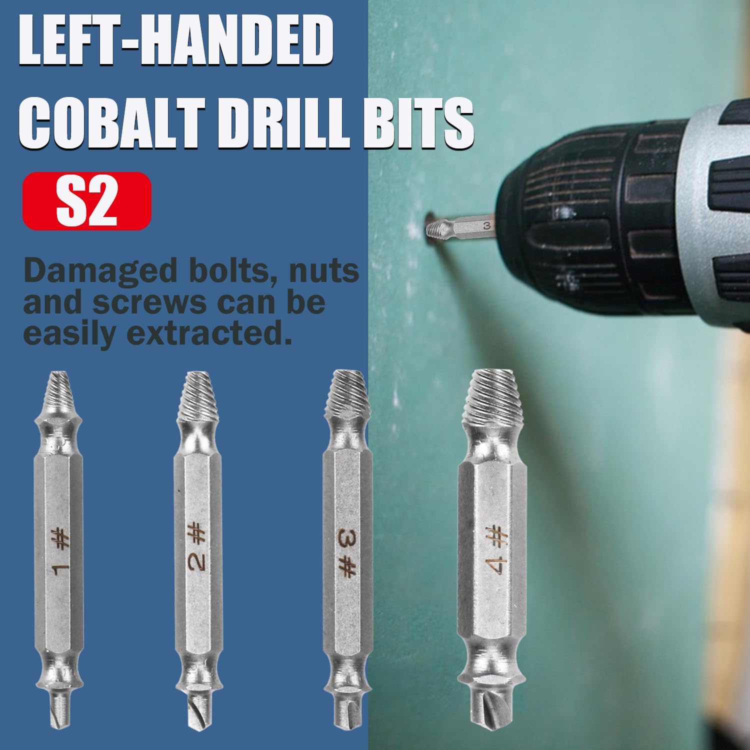 Damaged Screw Extractor Set for Stripped Screws Nuts Bolts