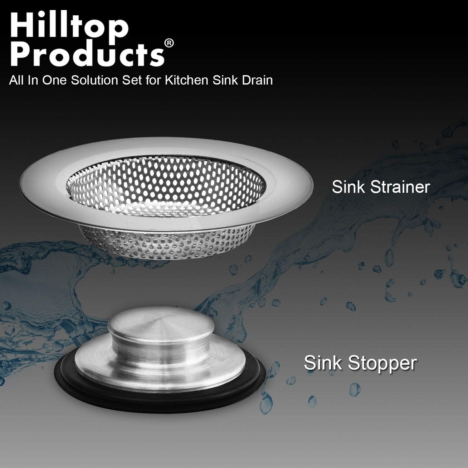 2PCS Hilltop Kitchen Sink Drainer Set - 3-12 Inch Drain Strainer Stopper