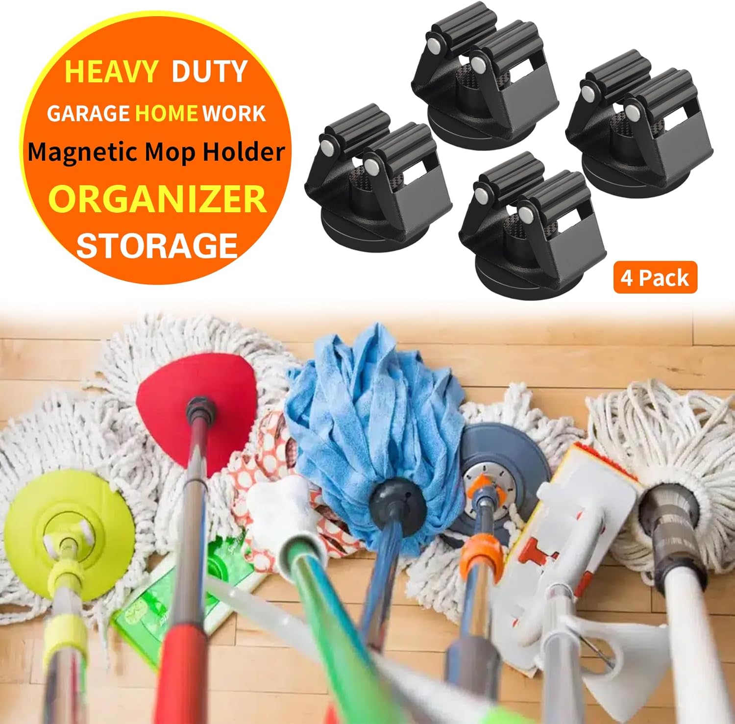 MUTUACTOR 4Pack Magnetic Mop Broom Holder