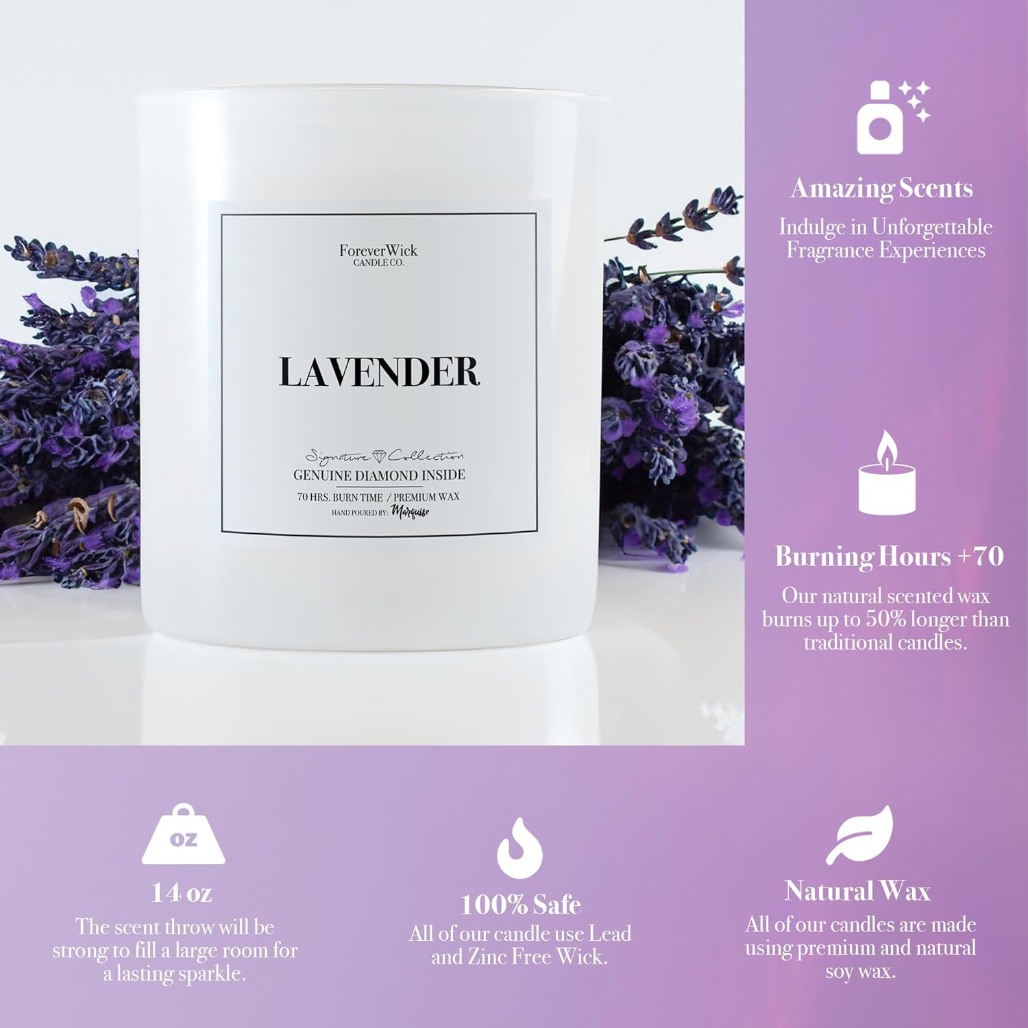 Lavender Magnolia Surprise Candle with Diamond Inside