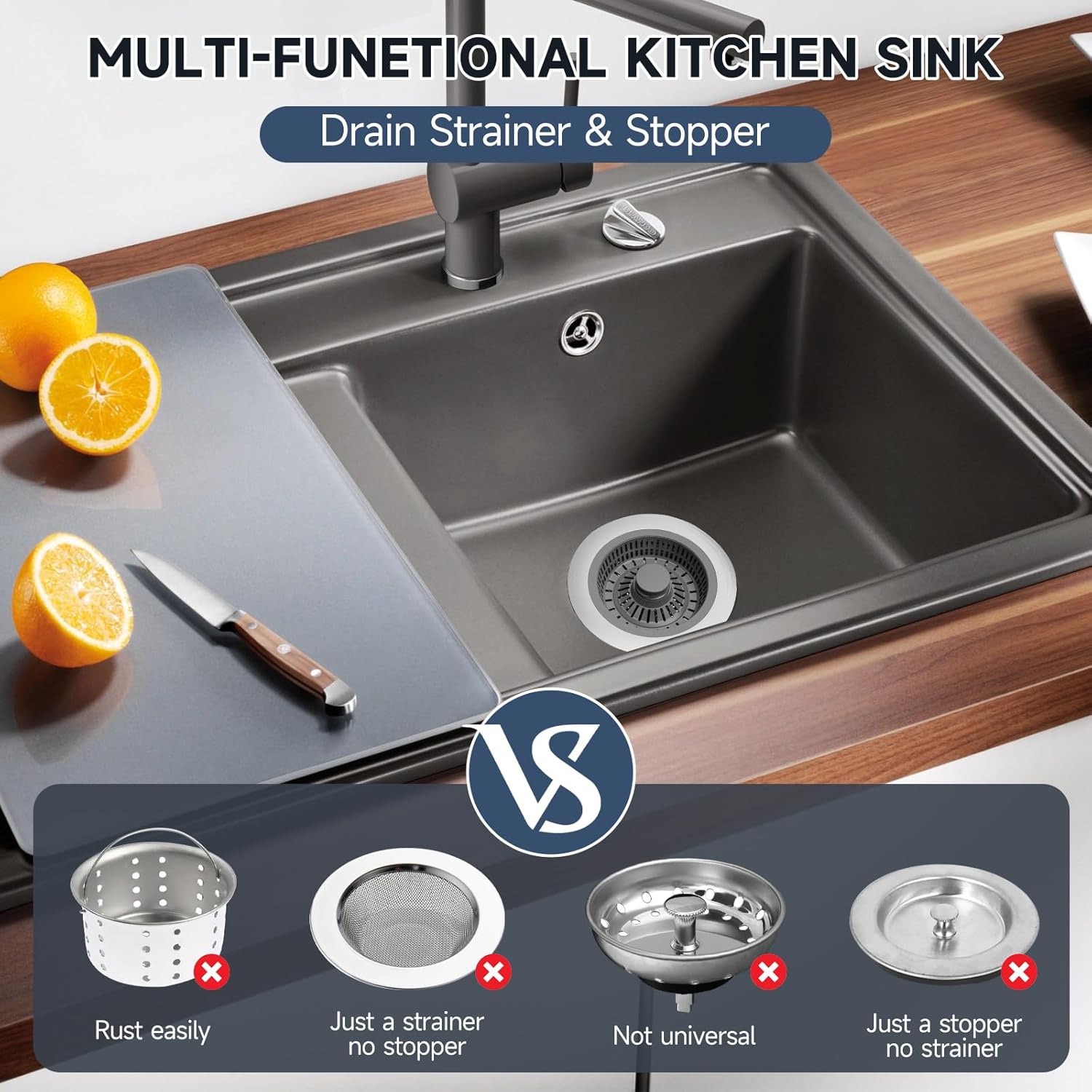 IKY 3 in 1 Kitchen Sink Drain Strainer Stopper Combo 1
