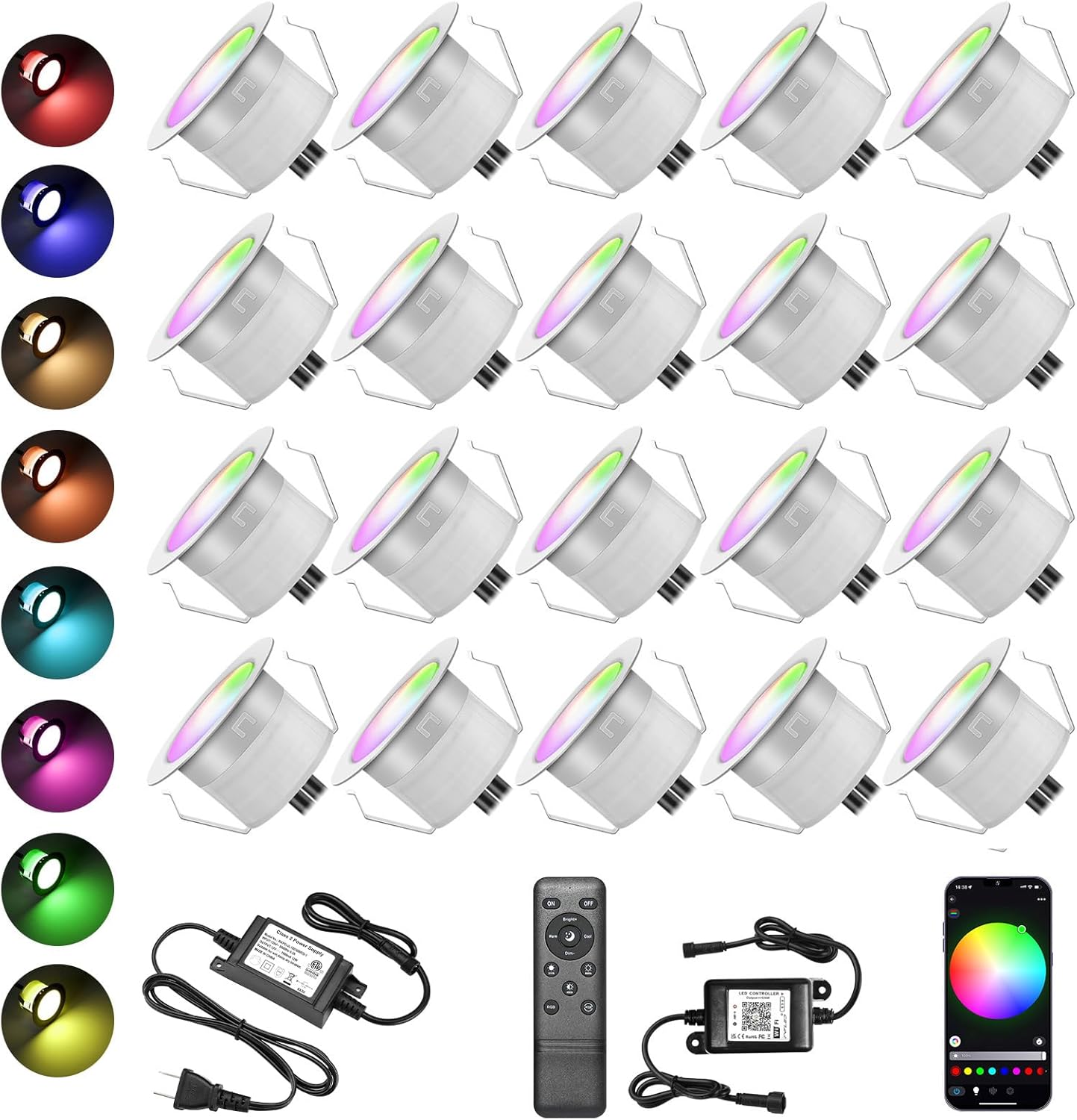 Sumaote LED Deck Light Kit 20-Pack Smart RGB Control