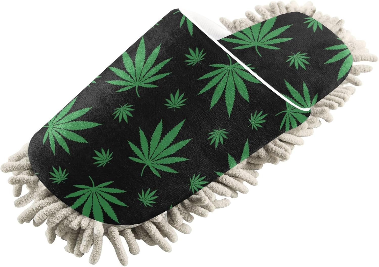Sinestour Black Green Leaves Mop Slippers Cleaning Tool
