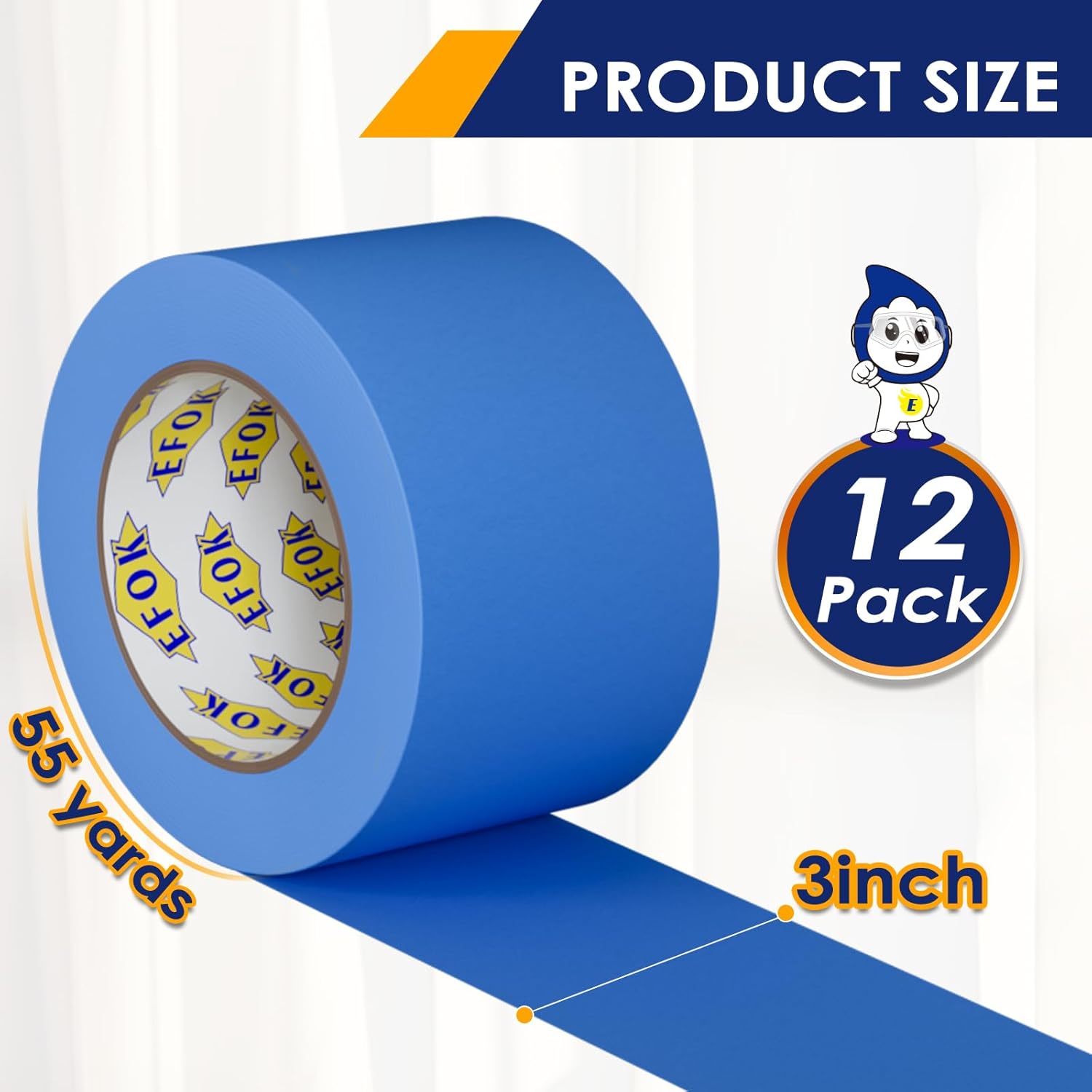 EFOK 12 Rolls Blue Painters Tape 3 Inch Wide