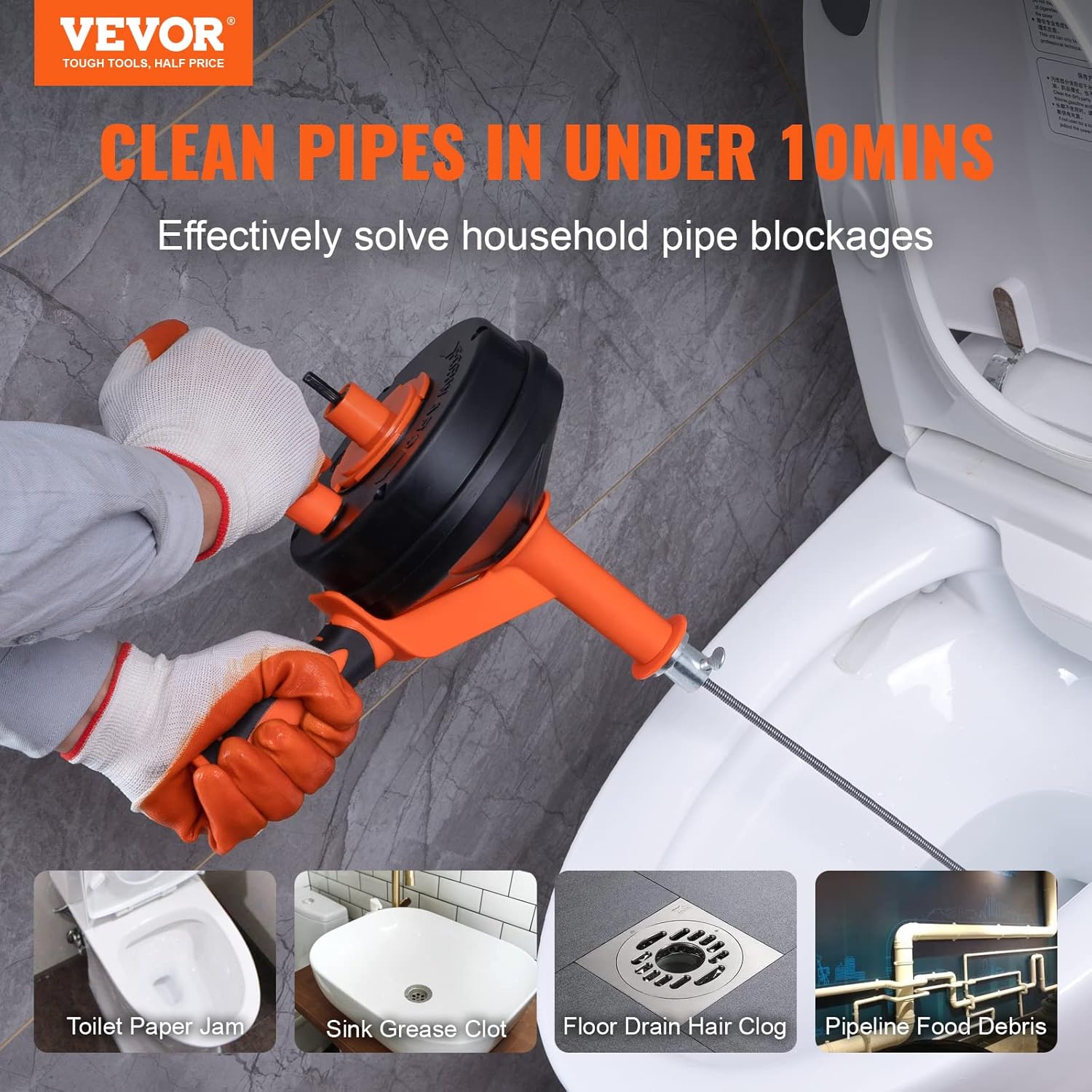 VEVOR 25ft Drain Auger with Drill Attachment