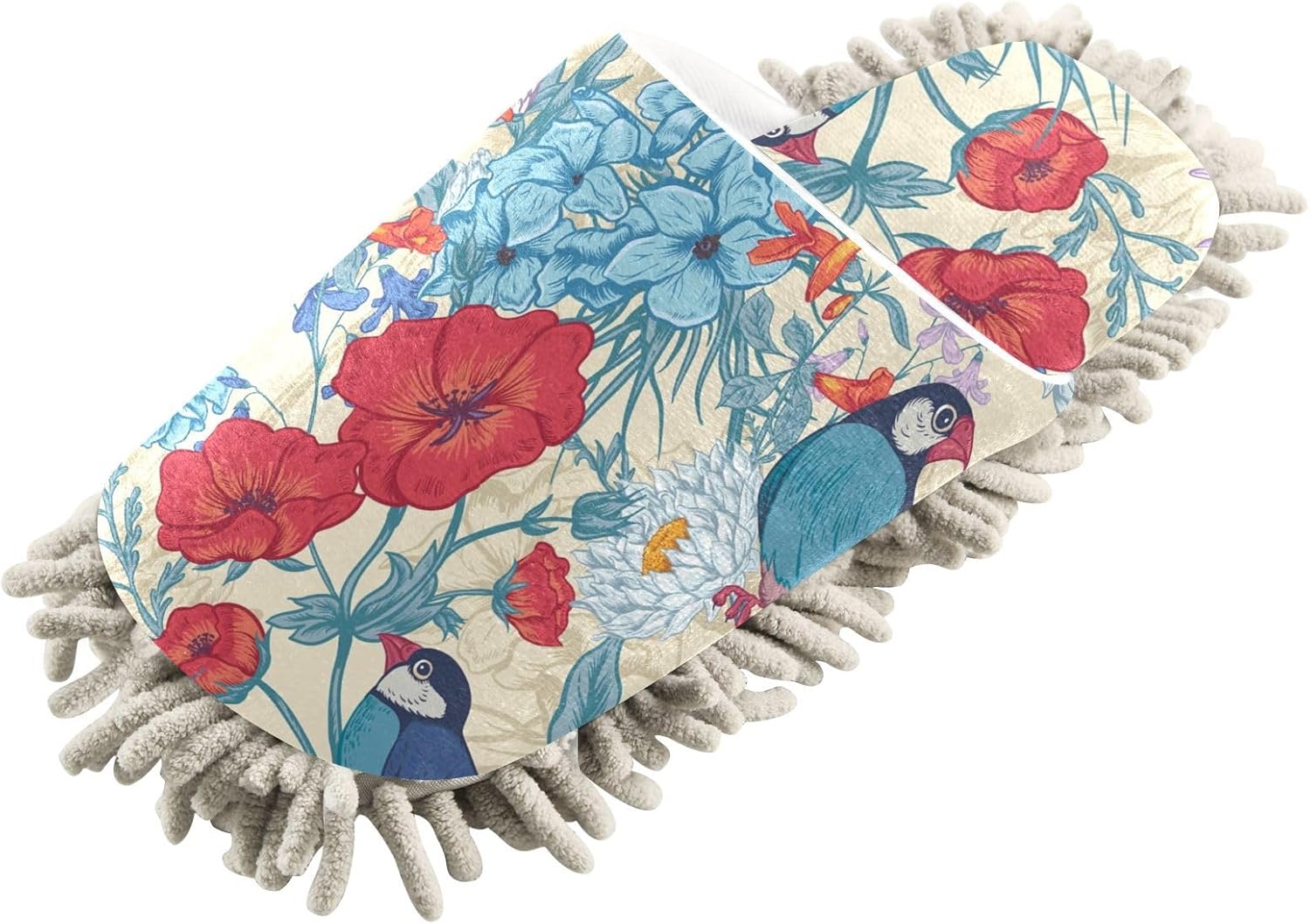 Sinestour Flower Birds Leaves Microfiber Mop Slippers