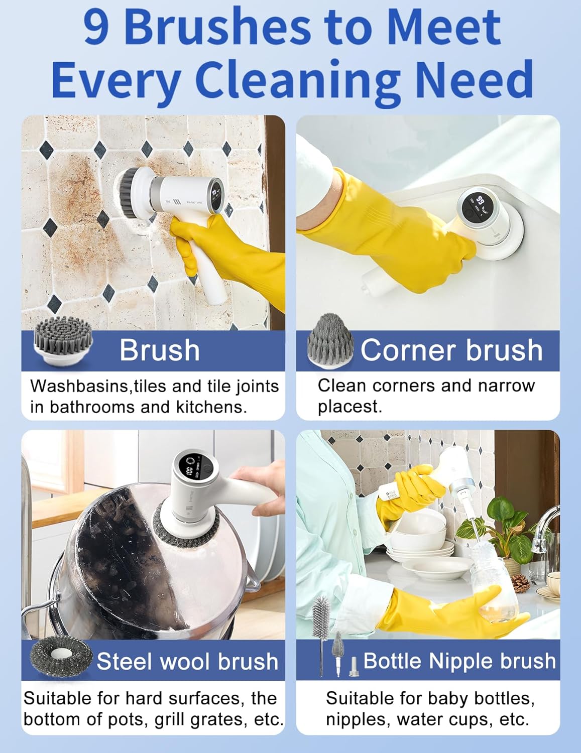 EASETIME Electric Spin Scrubber with 9 Replaceable Heads 1