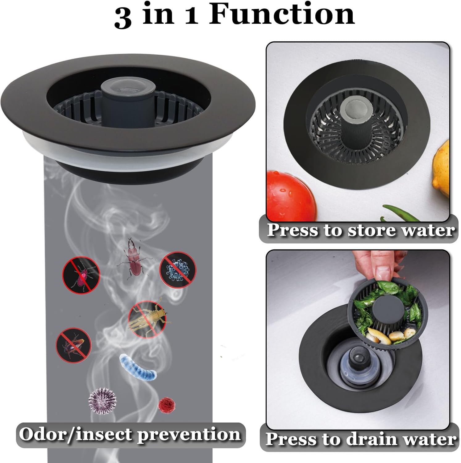 BAOLSLS 3 in 1 Kitchen Sink Stopper with Basket Strainer