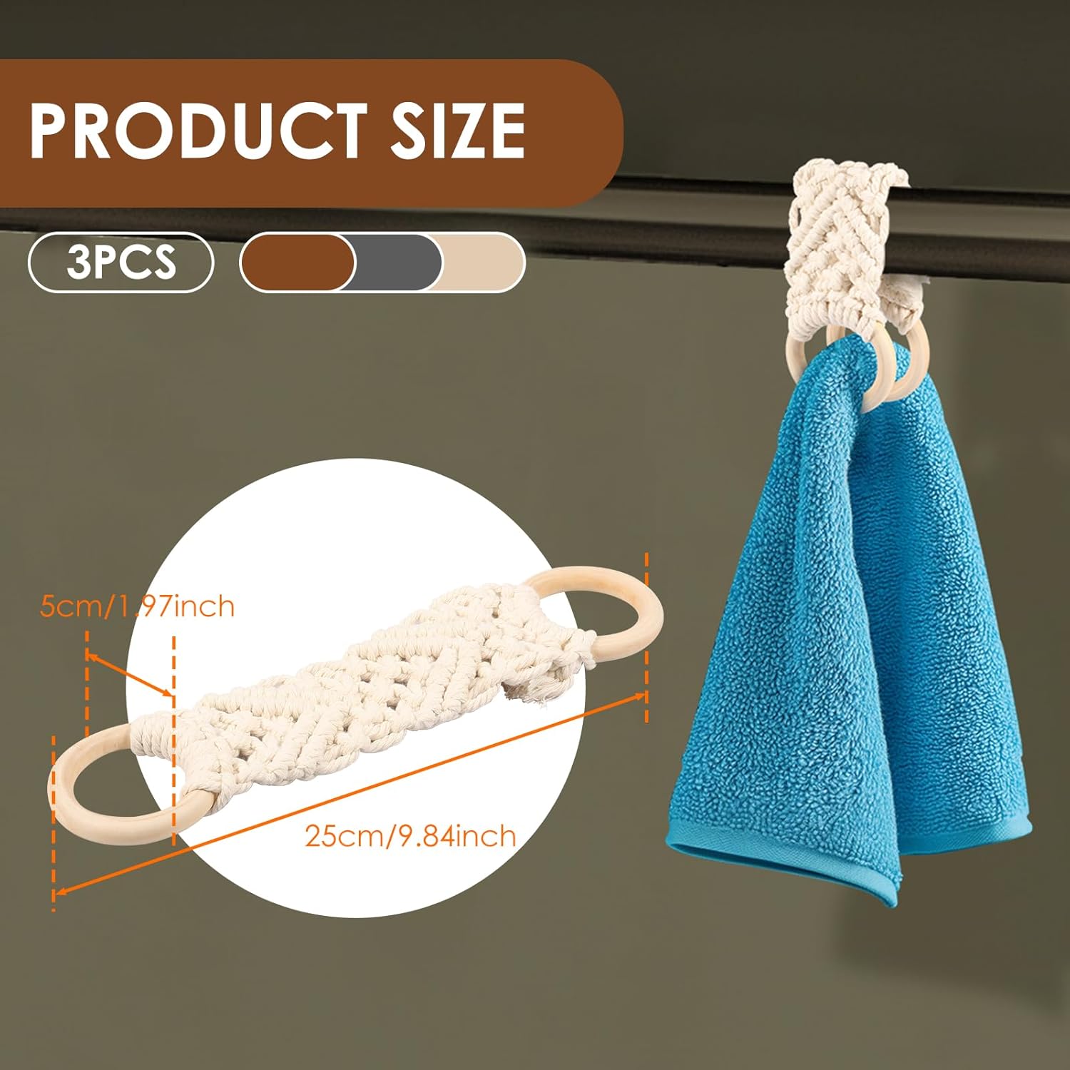 3Pcs Crochet Dish Towel Holder with Wooden Loops