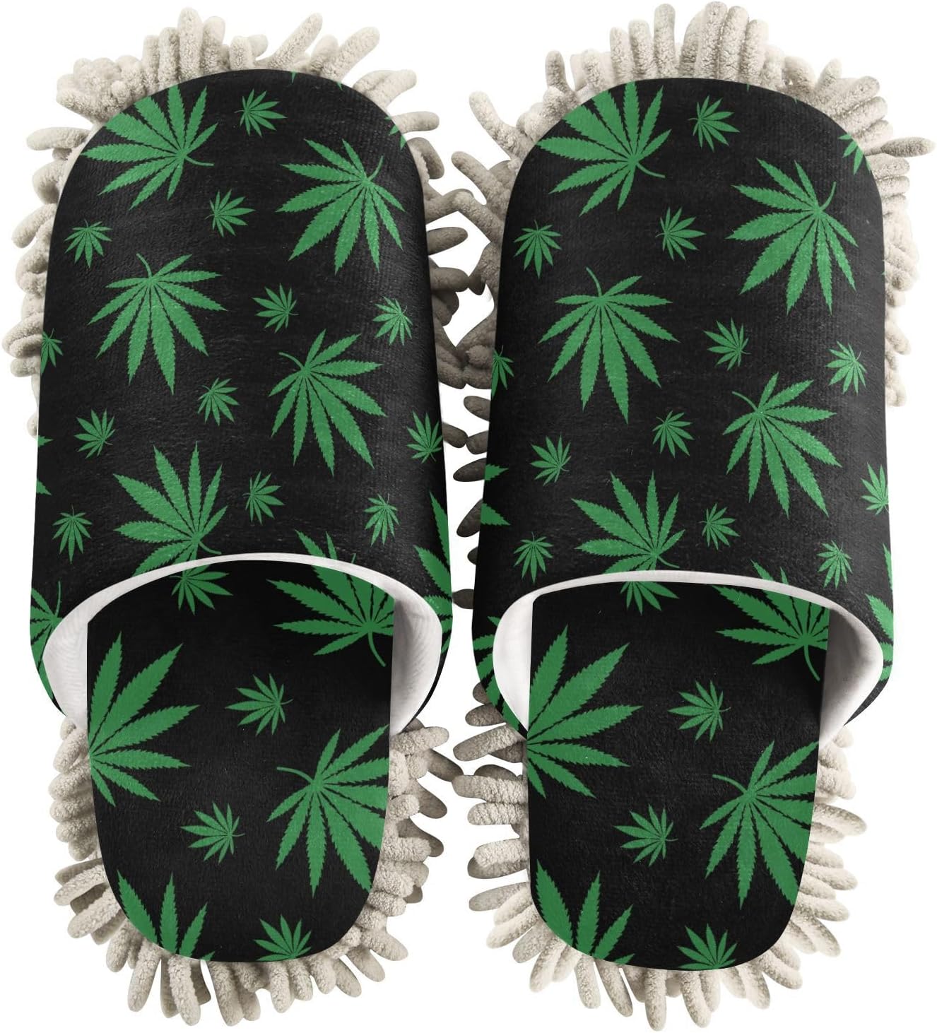 Sinestour Black Green Leaves Mop Slippers Cleaning Tool