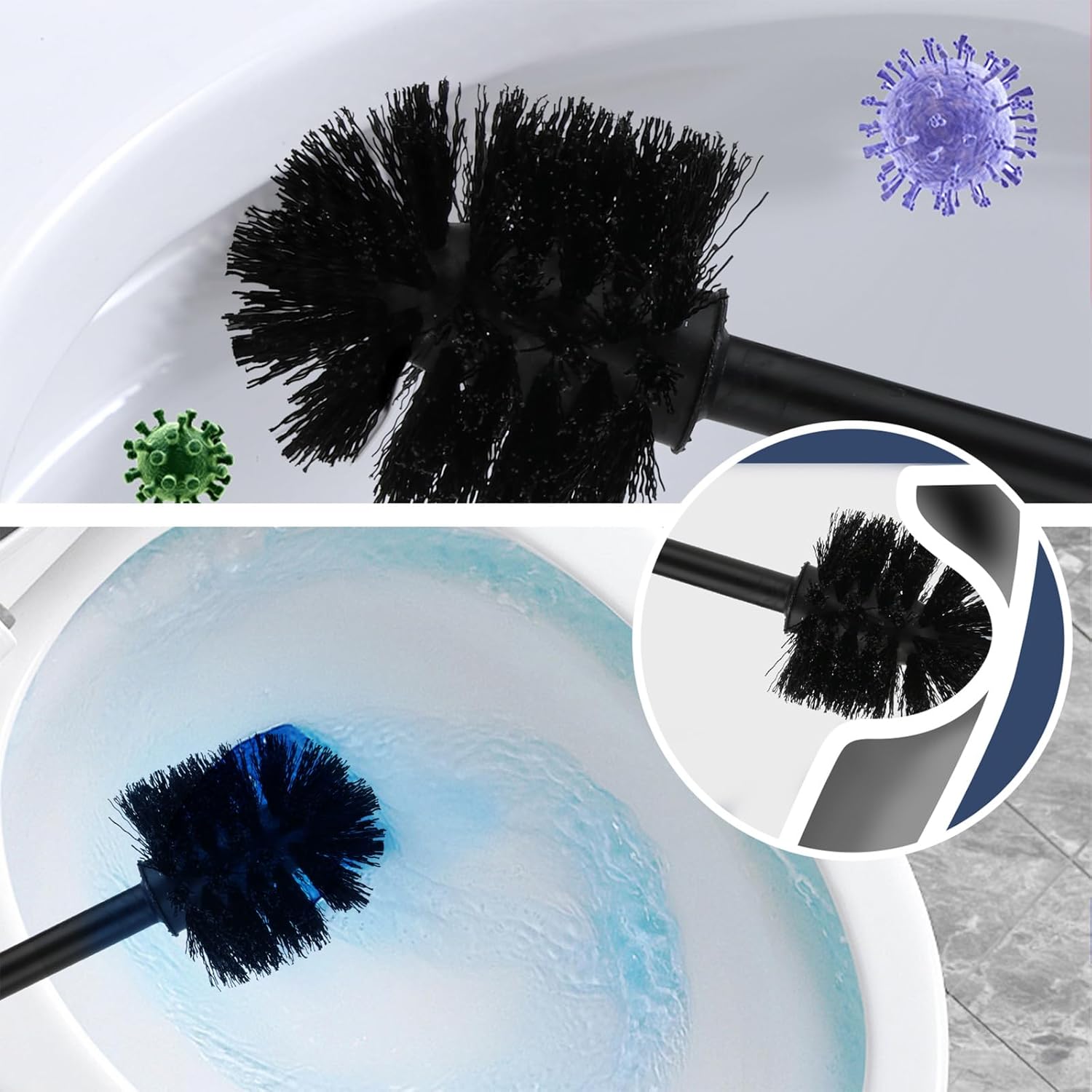 Blwan White Toilet Brush with Stainless Steel Holder 2 Pack