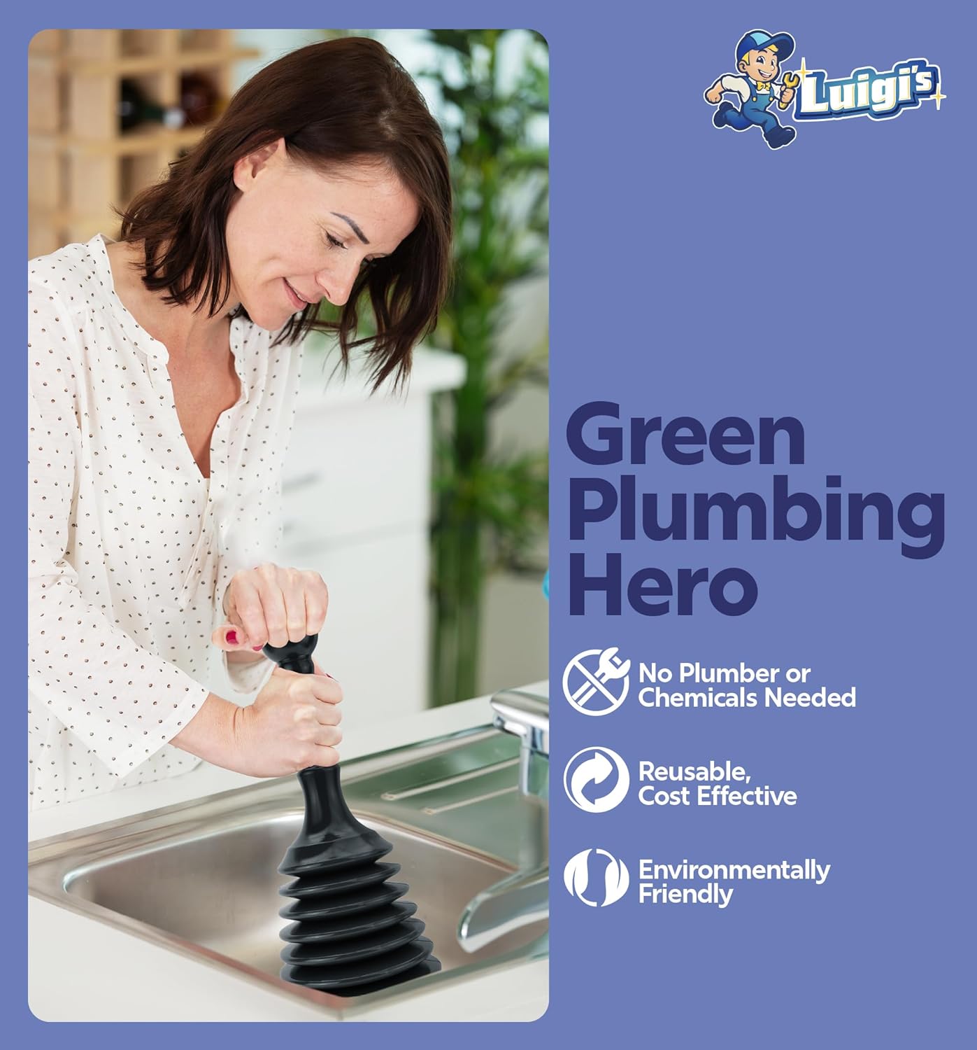 Luigis Black Accordion Plunger for Sinks and Drains