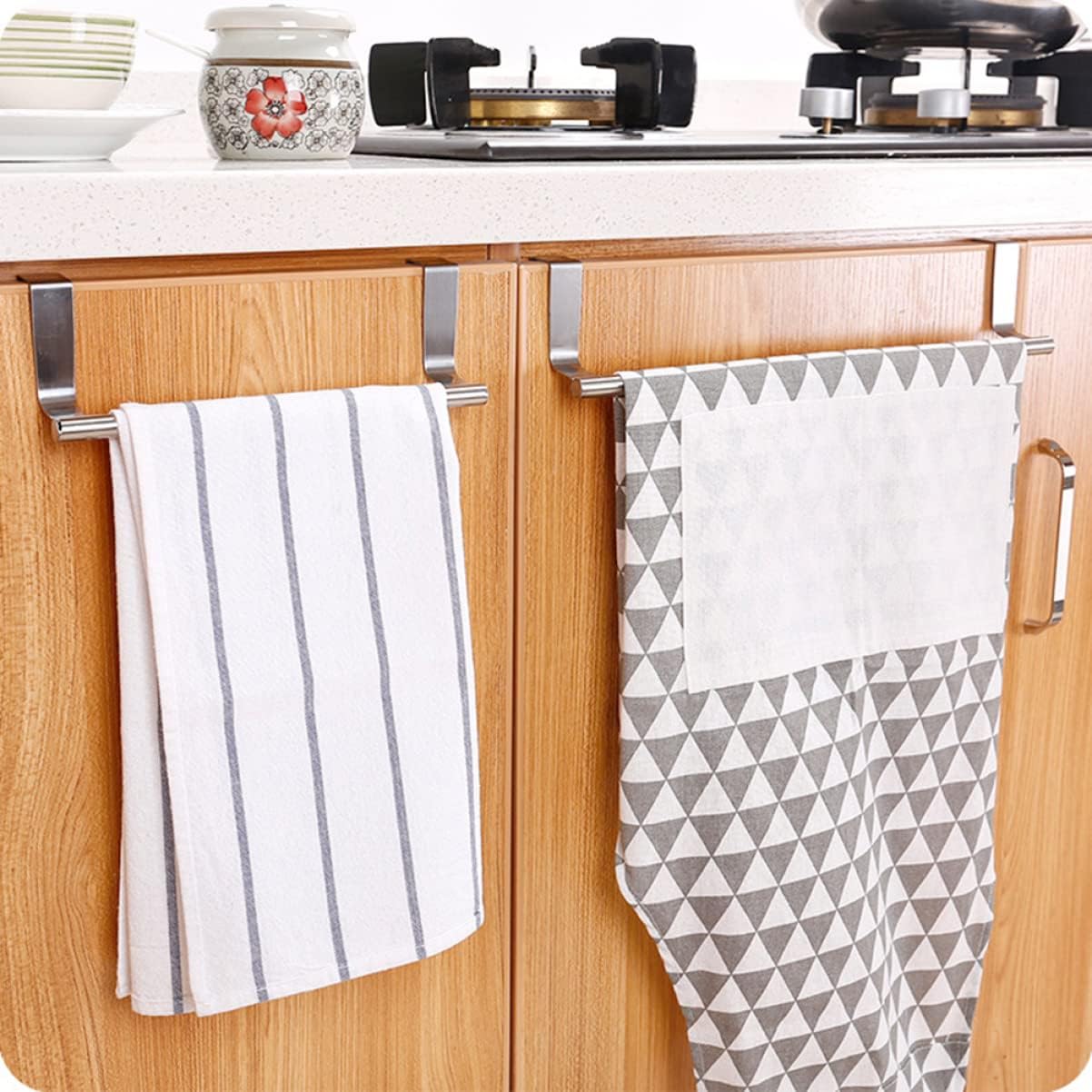 Gadpiparty 2Pcs Stainless Steel Door Towel Bar Hanger Durable Space-Saving