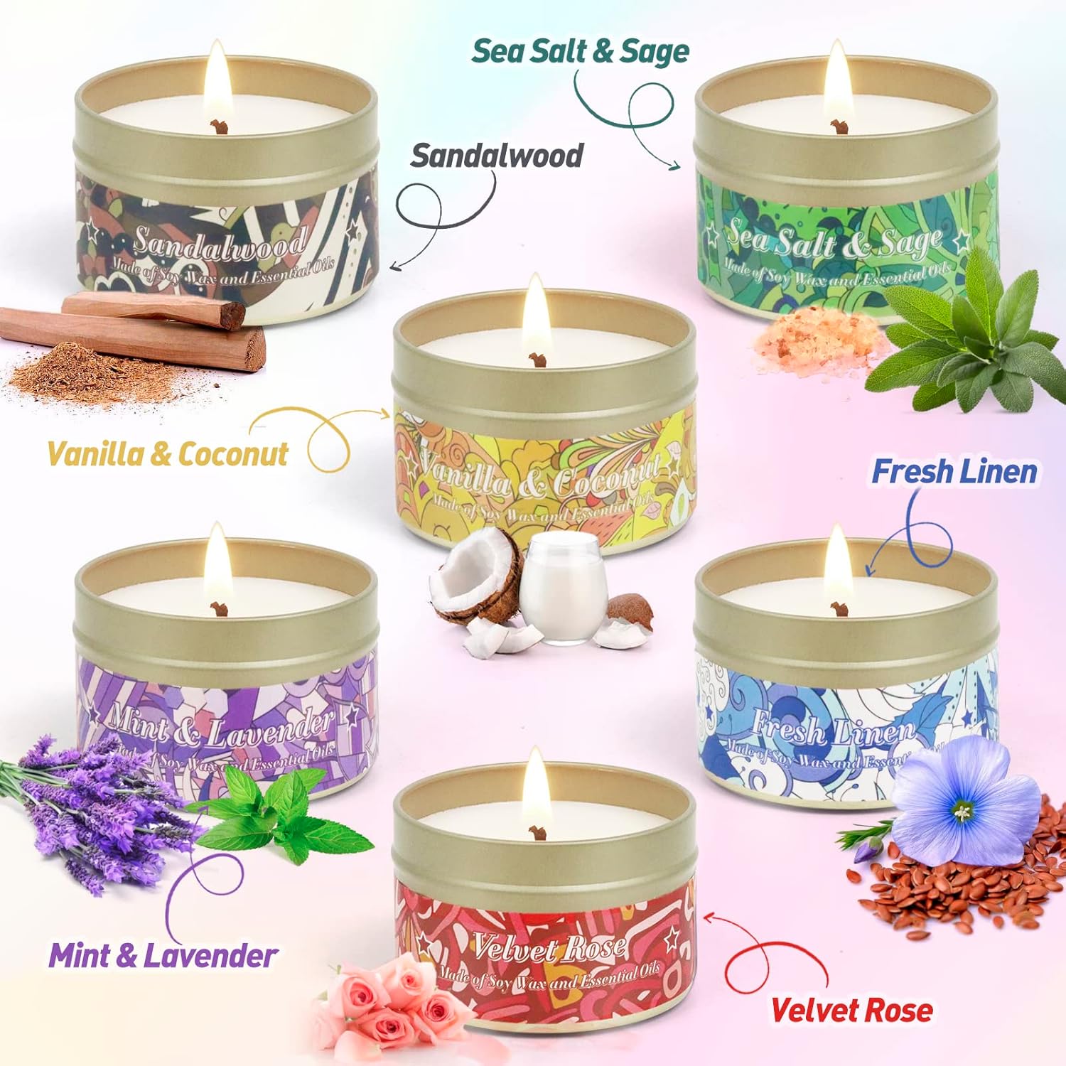 BAUFULLA Scented Candles Gift Set 6 Scents