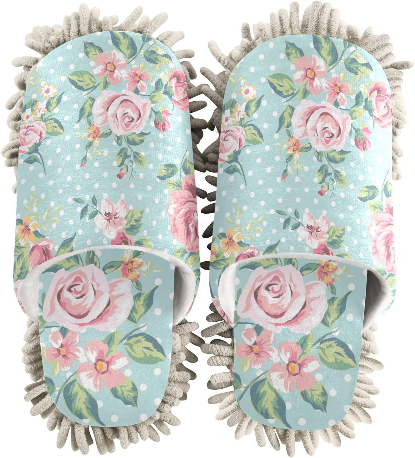 Sinestour Teal Rose Mop Slippers for Floor Cleaning