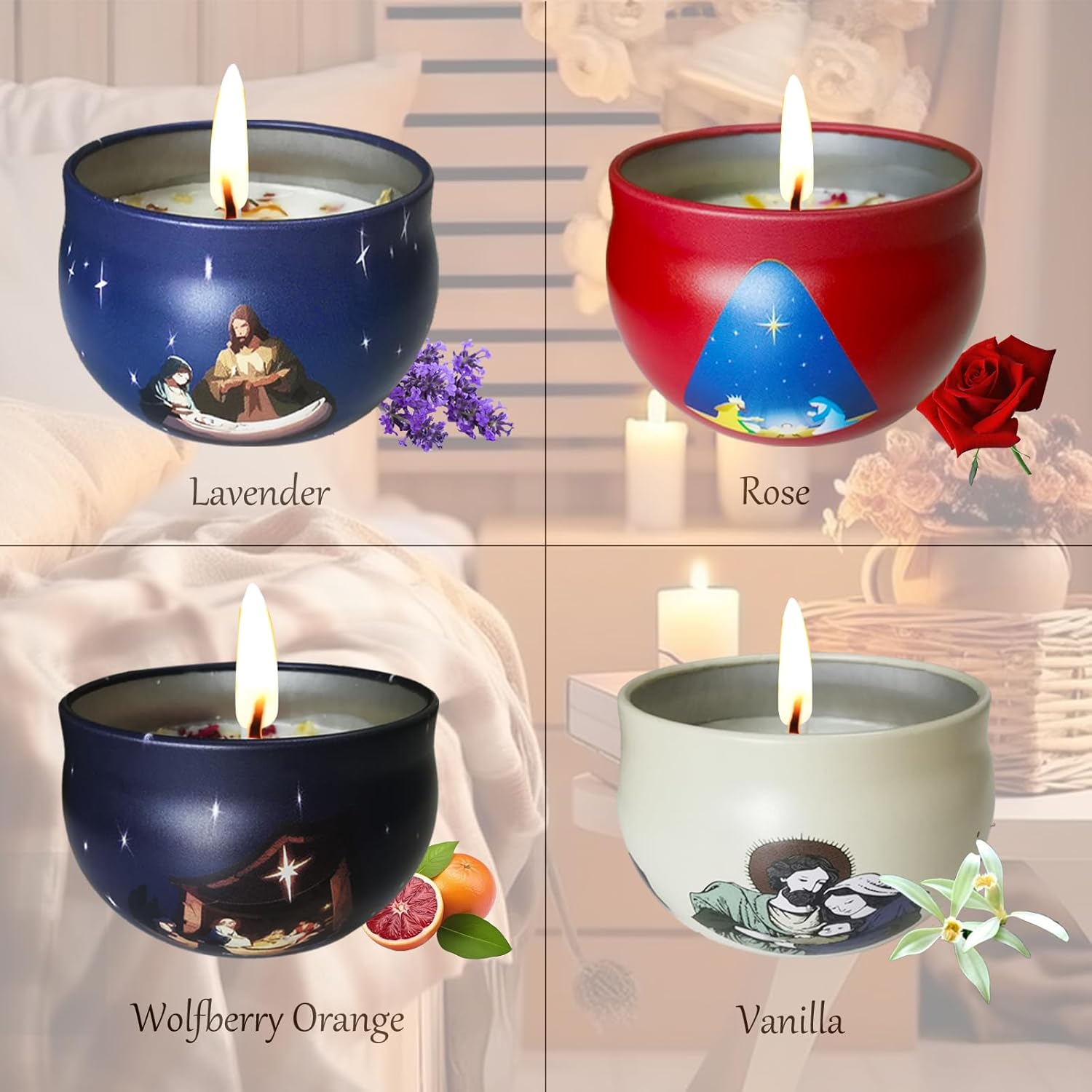YouLain Nativity Scene Scented Candles 4-Pack
