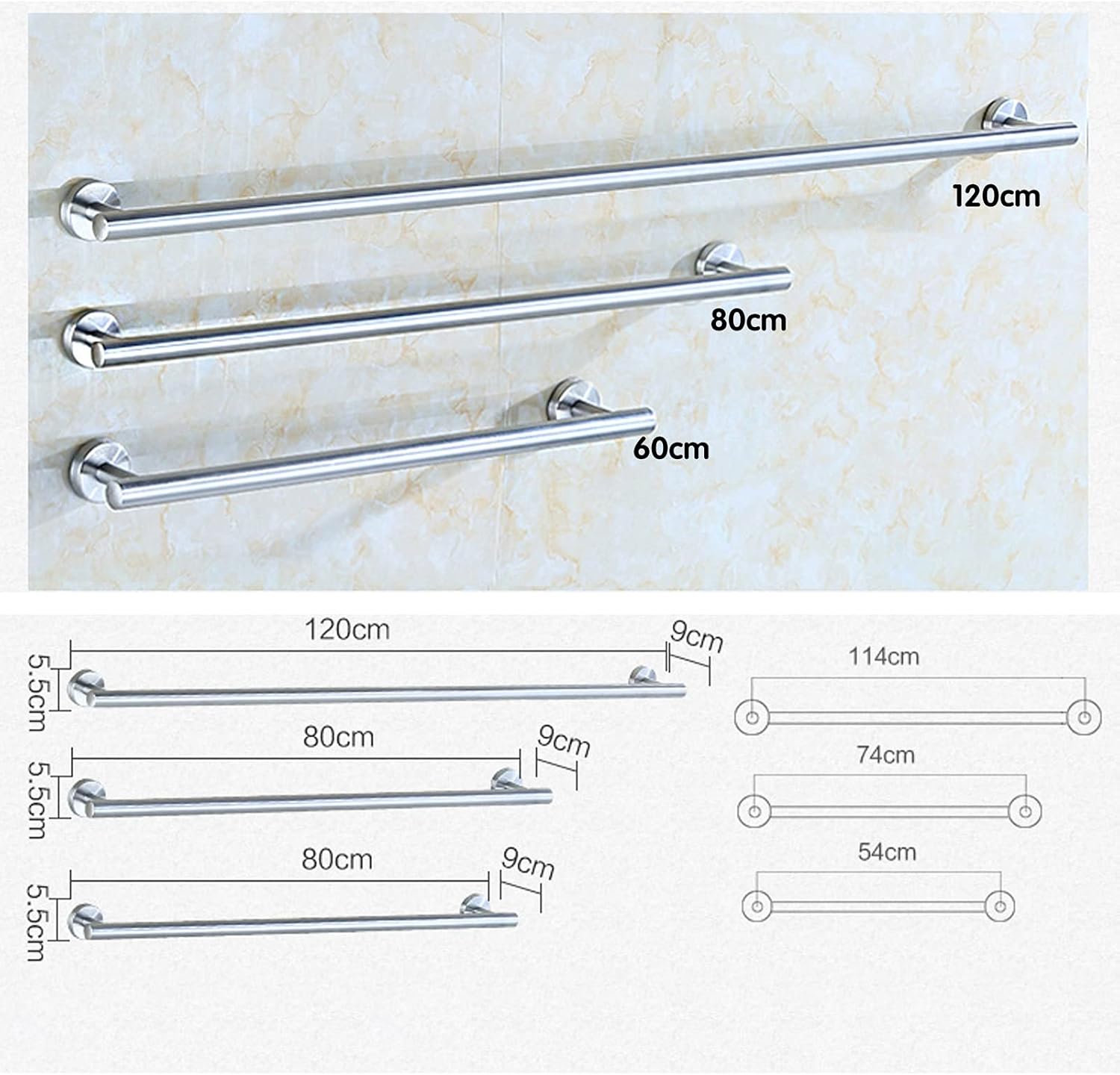 KAREFRI Stainless Steel Towel Bar 60CM Bathroom Rack