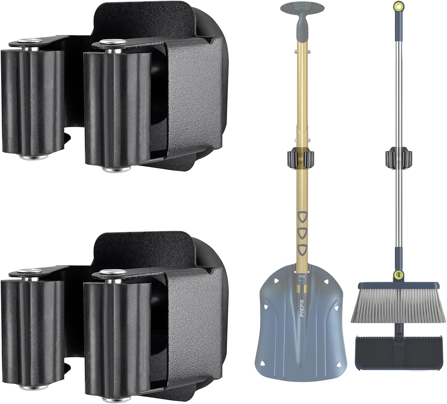 MagitcSee Magnetic Broom and Mop Holder 2 Pcs Black Wall Mount