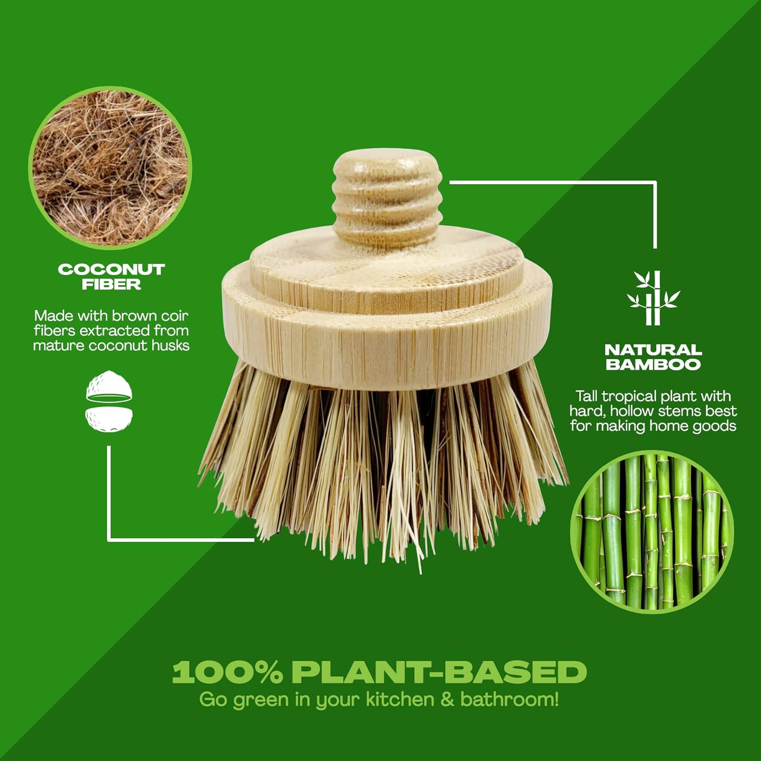 JuneLily Sisal Coconut Dish Brush Heads 2-Pack