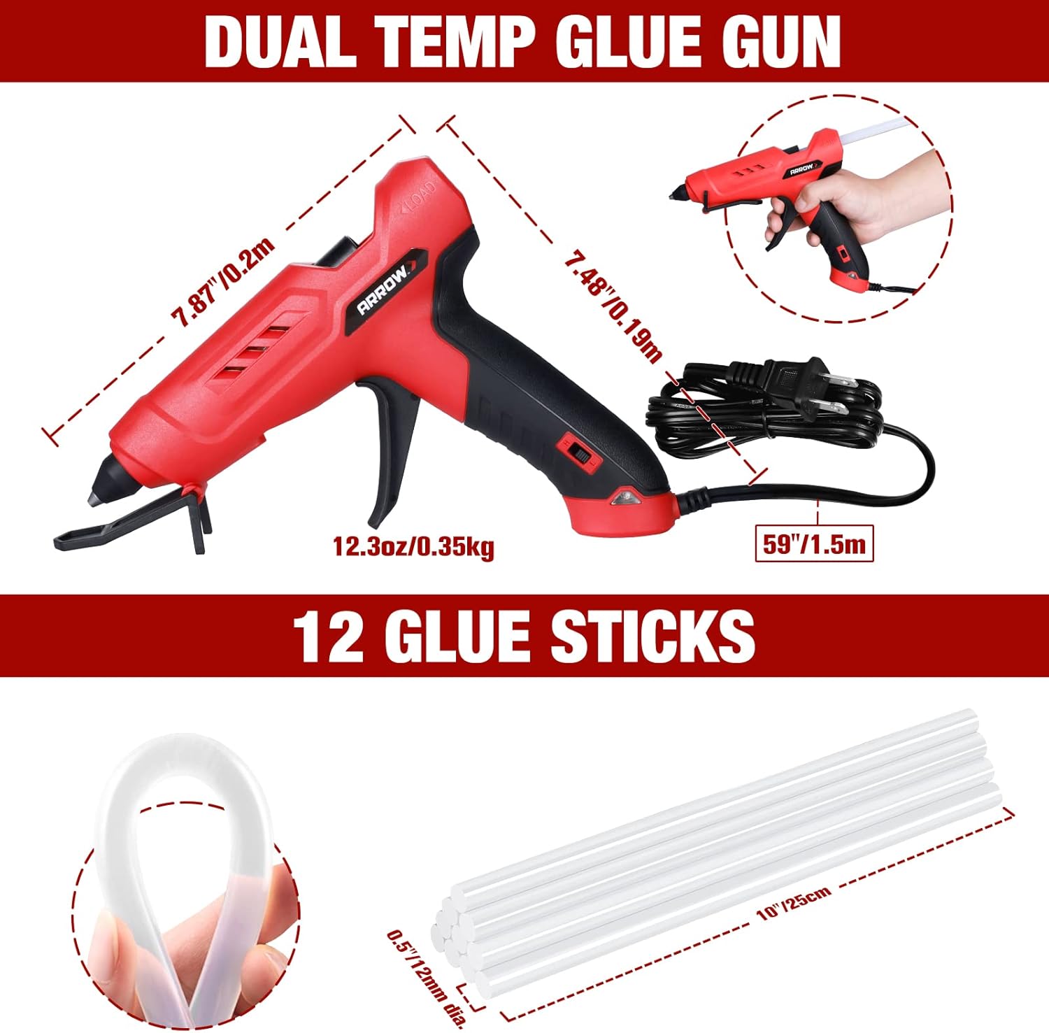 Arrow GT100DT Dual Temp Glue Gun Kit with 12 Sticks
