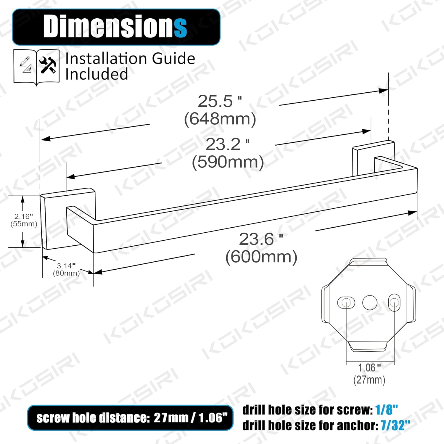 KOKOSIRI 24-Inch Stainless Steel Towel Bar