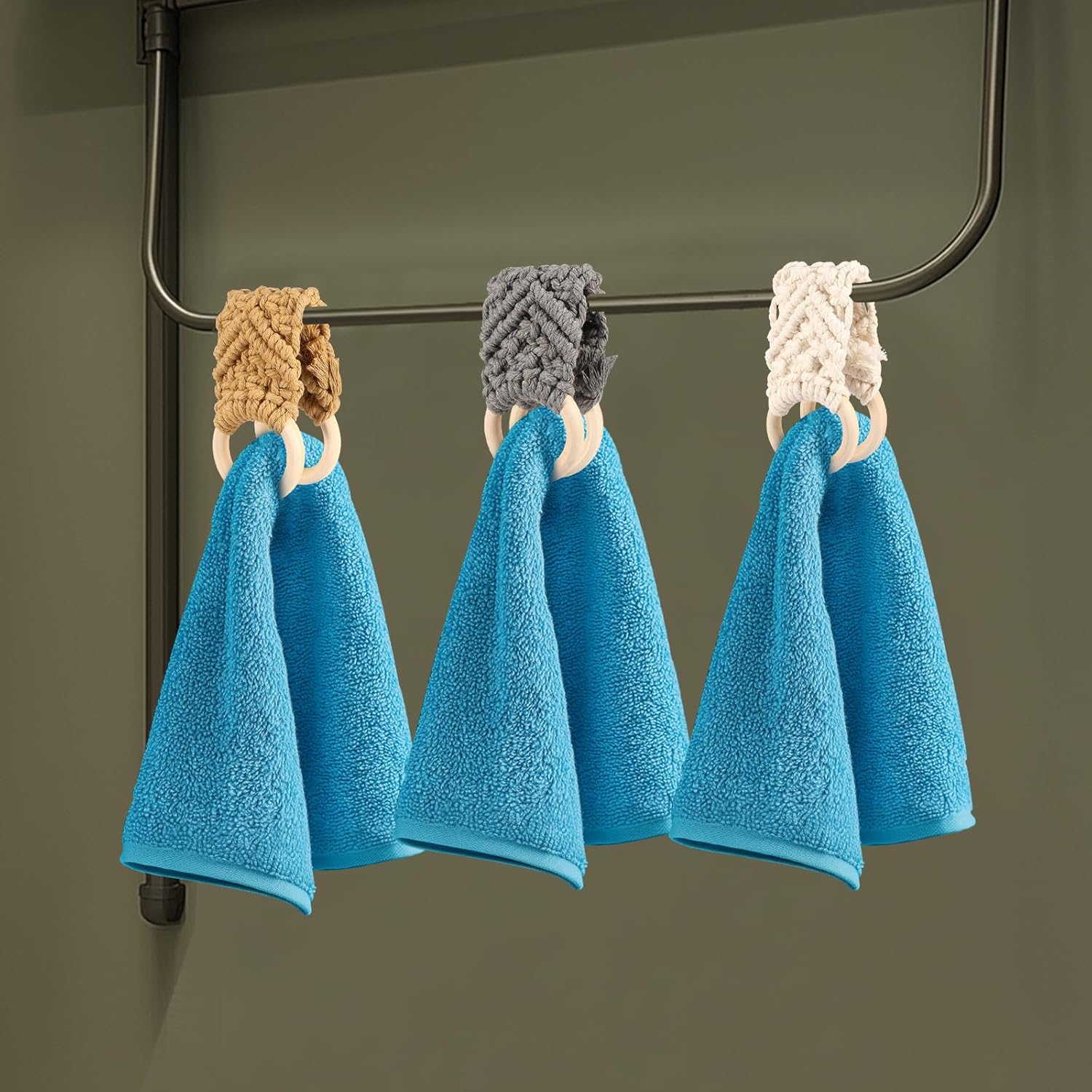 3Pcs Crochet Dish Towel Holder with Wooden Loops