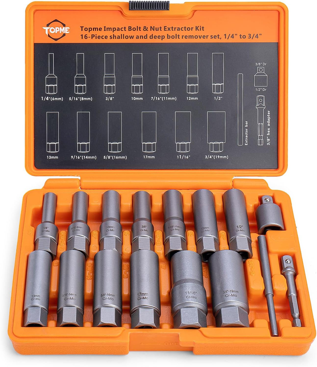Topme Deep Bolt Extractor Set 16 PCS