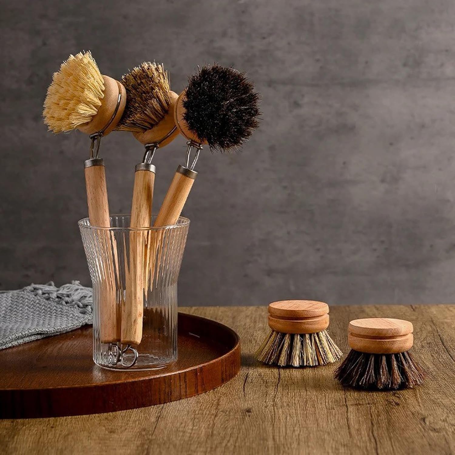Bamboo Dish Brush with Replaceable Heads and Handle