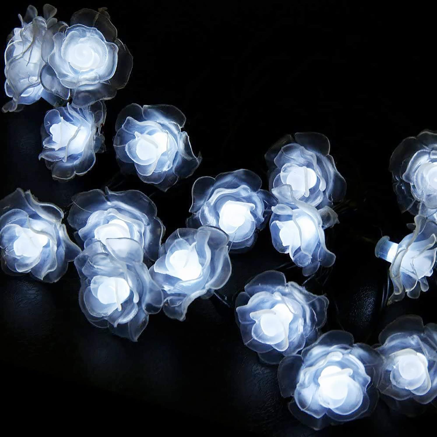 WONFAST Solar Flower String Lights - 20LED Rose White 2 Mode