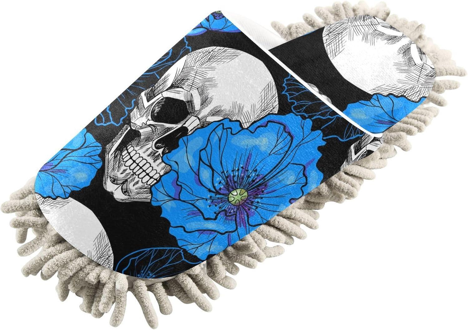 Sinestour Flowers Skull Mop Slippers for Floor Cleaning