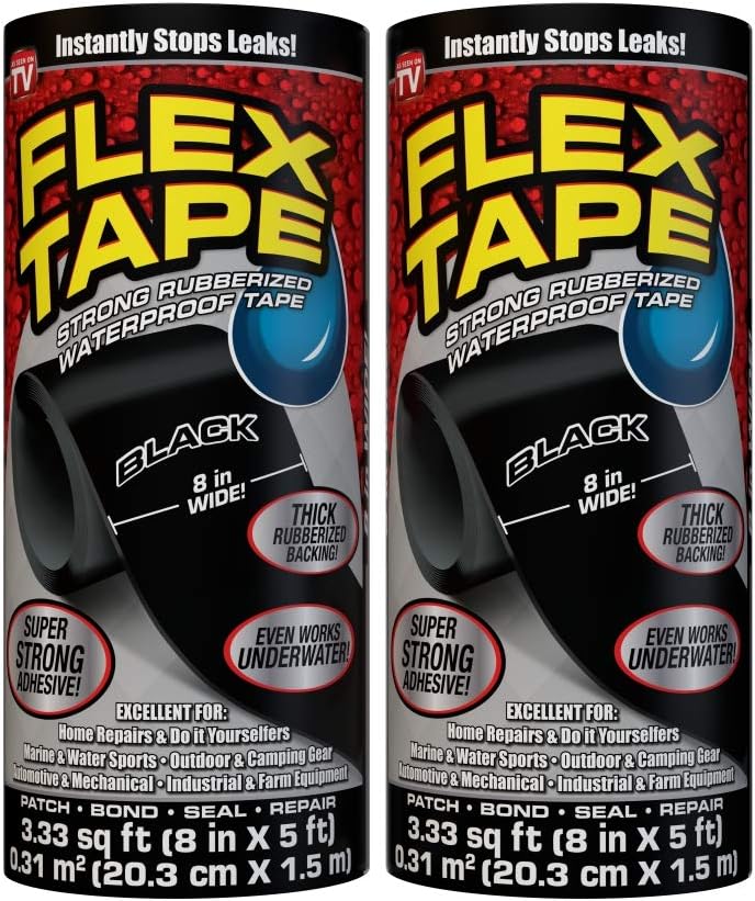 Flex Tape 8 in x 5 ft 2-Pack Black Waterproof Tape